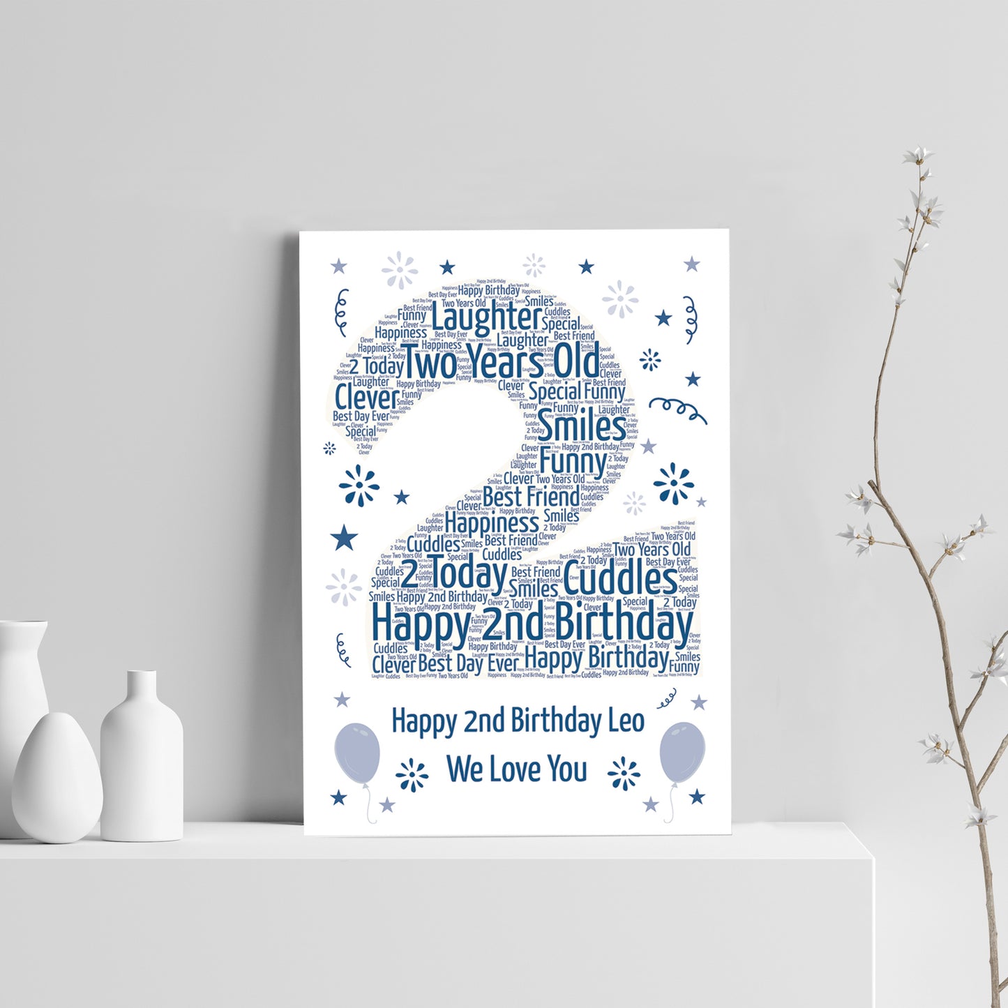 Personalised 2nd Birthday Gift Word Art Print Keepsake Baby Boy