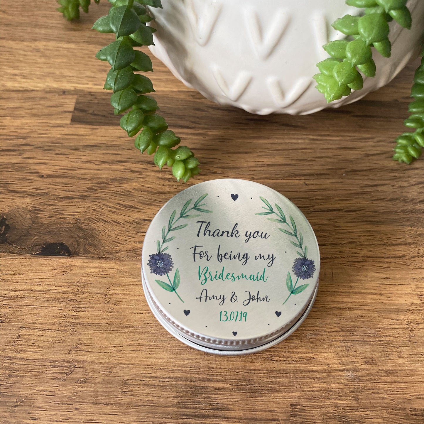 Personalised Thank You Gift For Bridesmaid Wedding Favour Tin