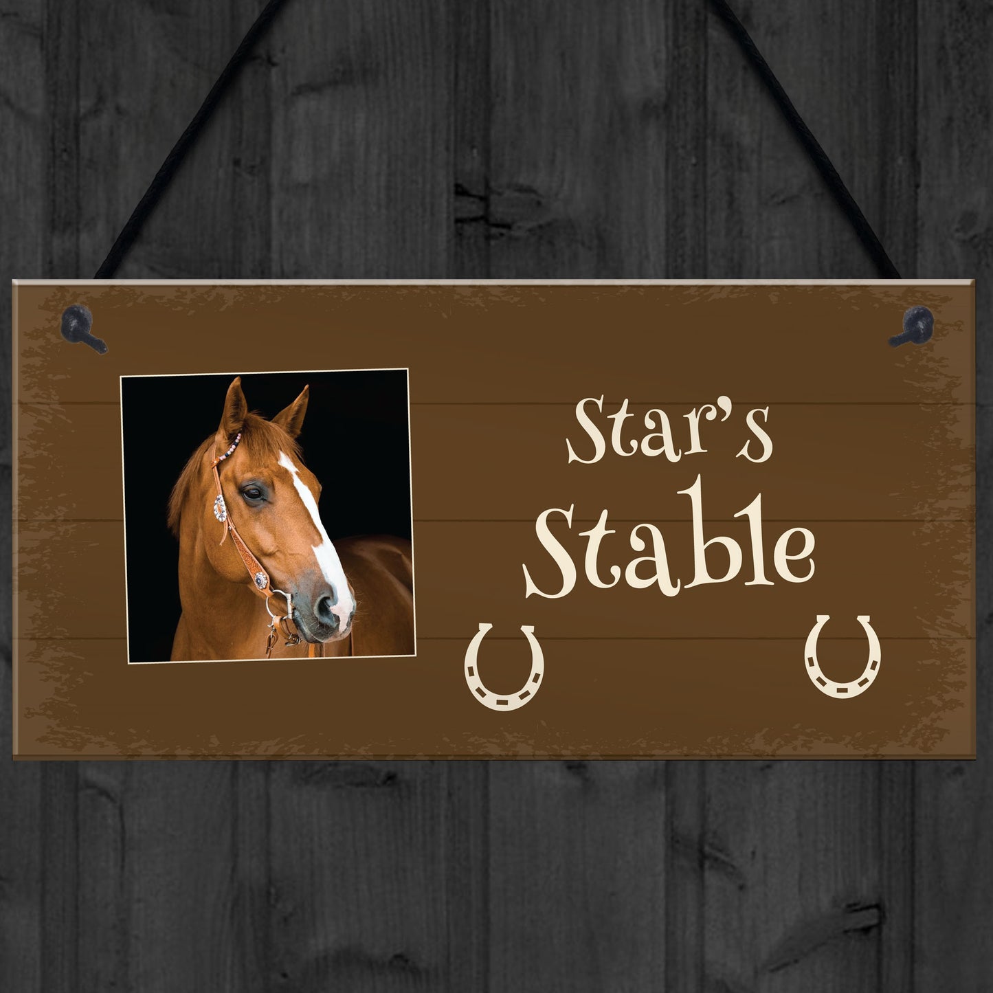 Personalised Photo Plaque For Horse Stables Hanging Door Sign