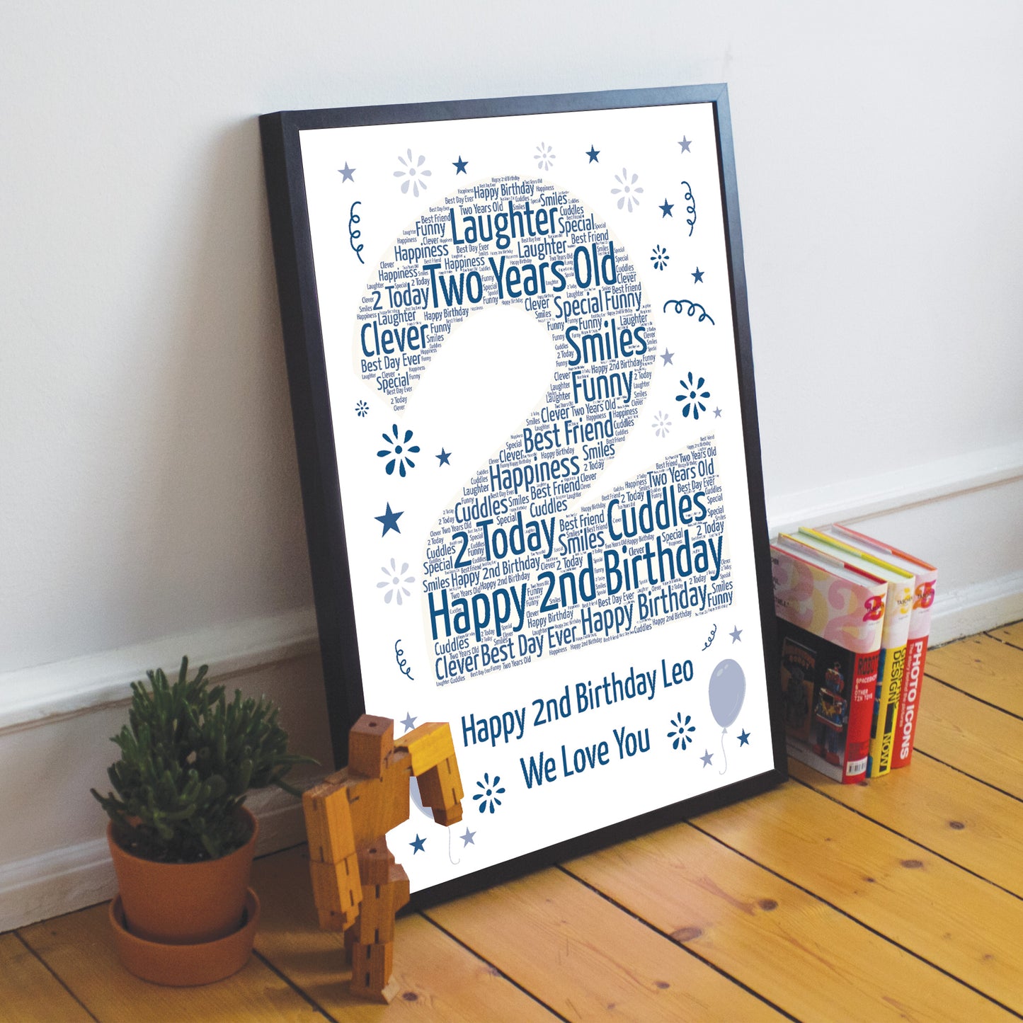 Personalised 2nd Birthday Gift Framed Word Art Print Keepsake