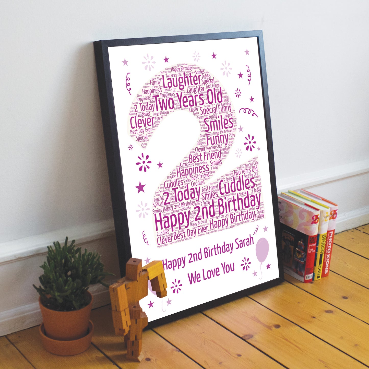 Personalised 2nd Birthday Gift Framed Word Art Print Baby Girl