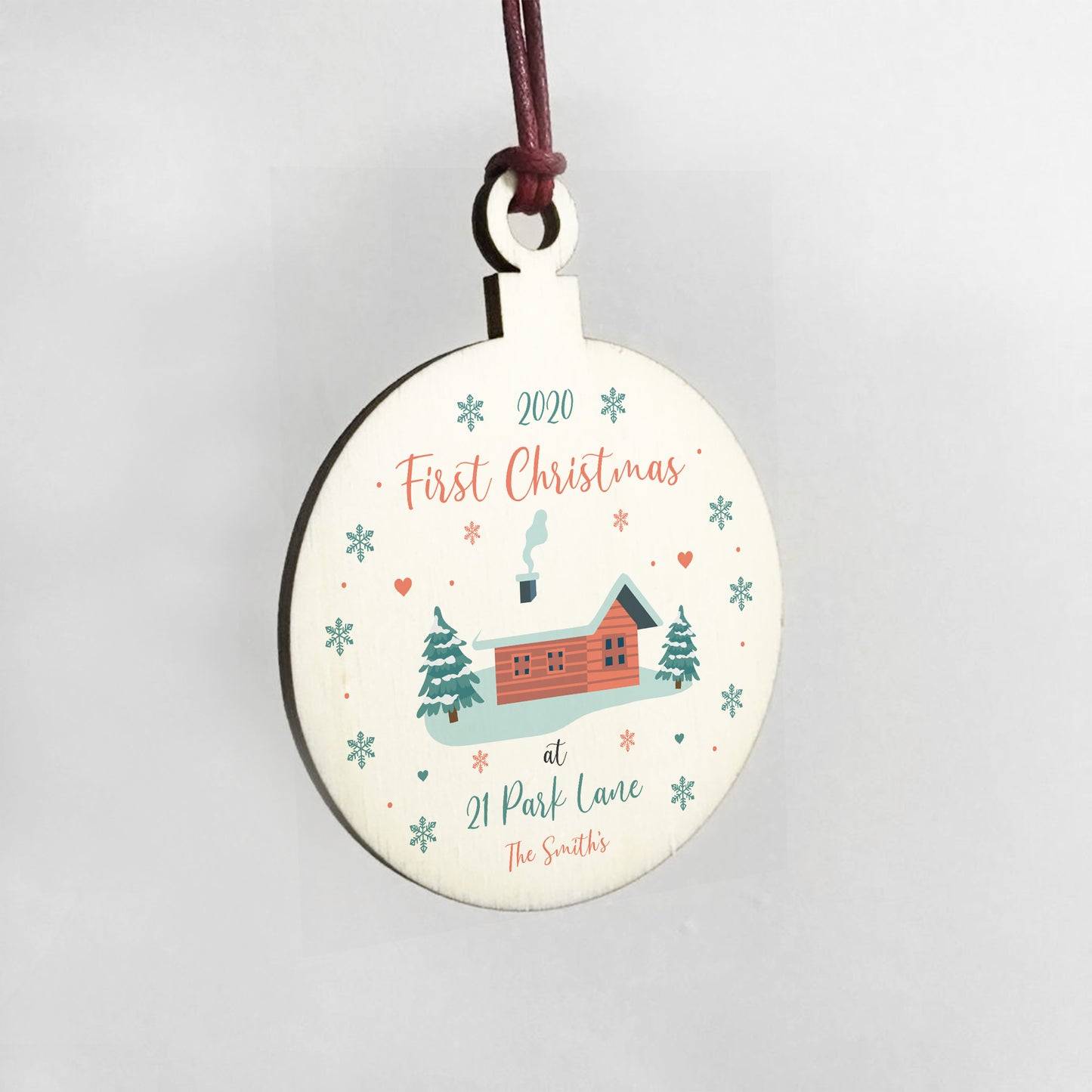 1st Christmas New Home Wood Bauble PERSONALISED Tree Decor