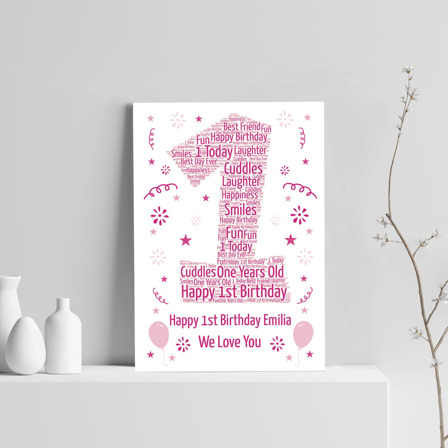 Personalised 1st Birthday Gift Word Art Print Keepsake Baby Girl