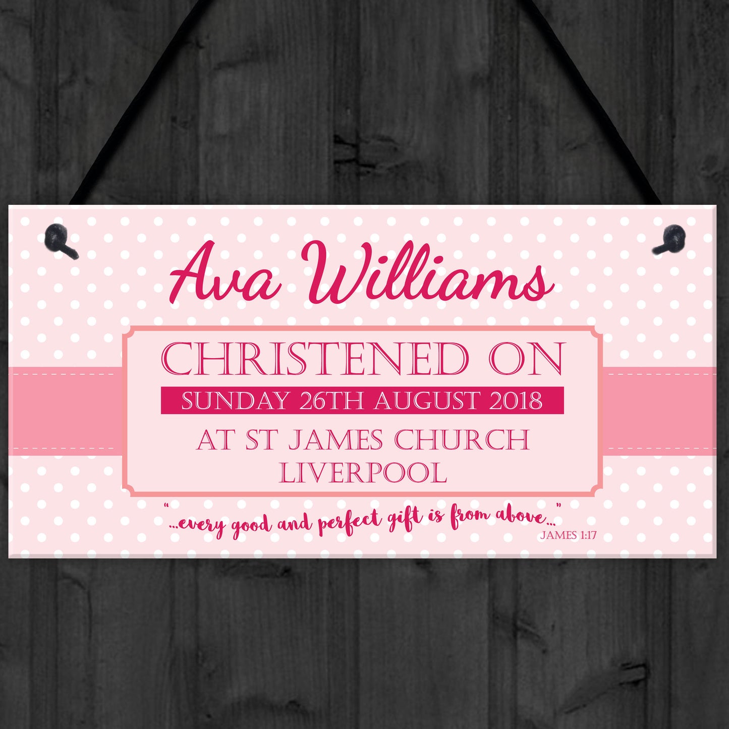 Personalised Christening New Baby Girl Baptism Hanging Plaque