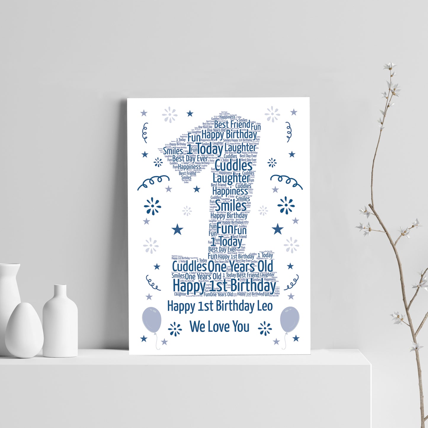 Personalised 1st Birthday Gift Word Art Print Keepsake Baby Boy