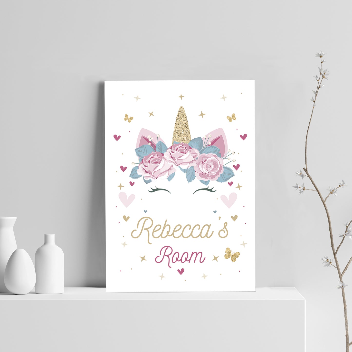 Girl Bedroom Sign Personalised Unicorn Nursery Print Gift