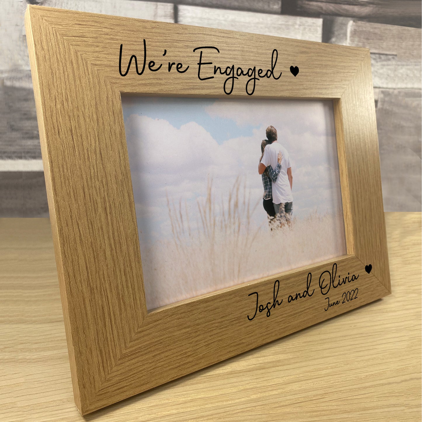 Personalised Wooden Photo Frame Engraved 7X5 Engagement Gift