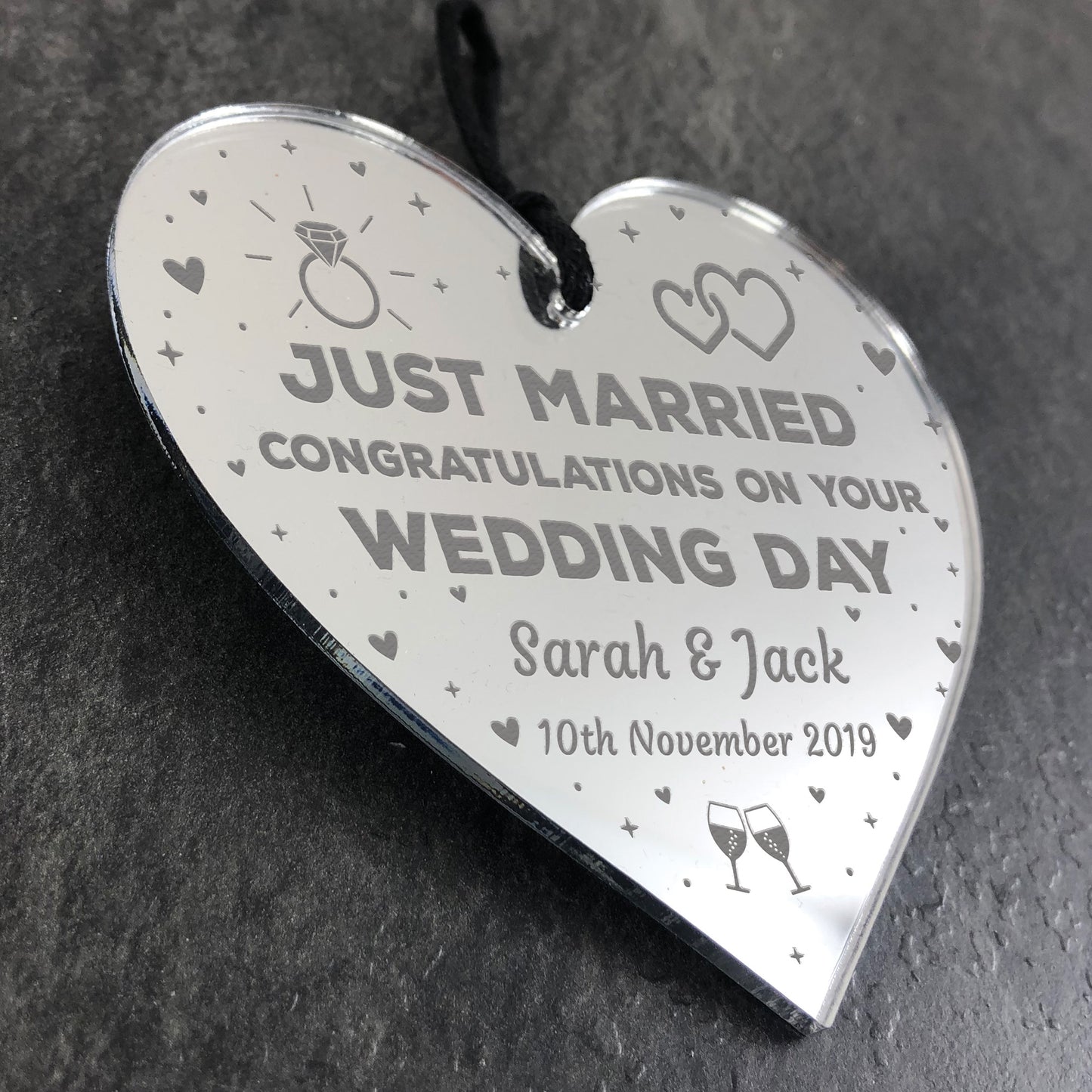 Wedding Day Gift For Couple Heart Plaque Just Married Sign