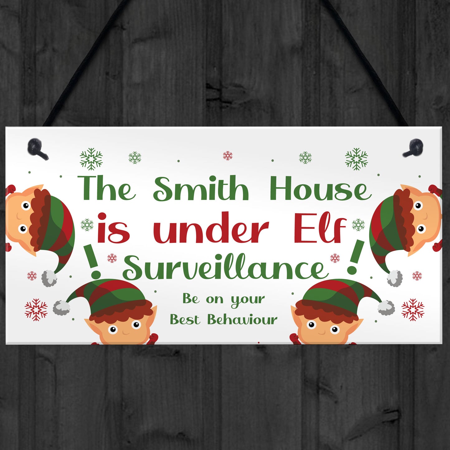 PERSONALISED Elf Surveillance Sign Xmas Decoration For Home