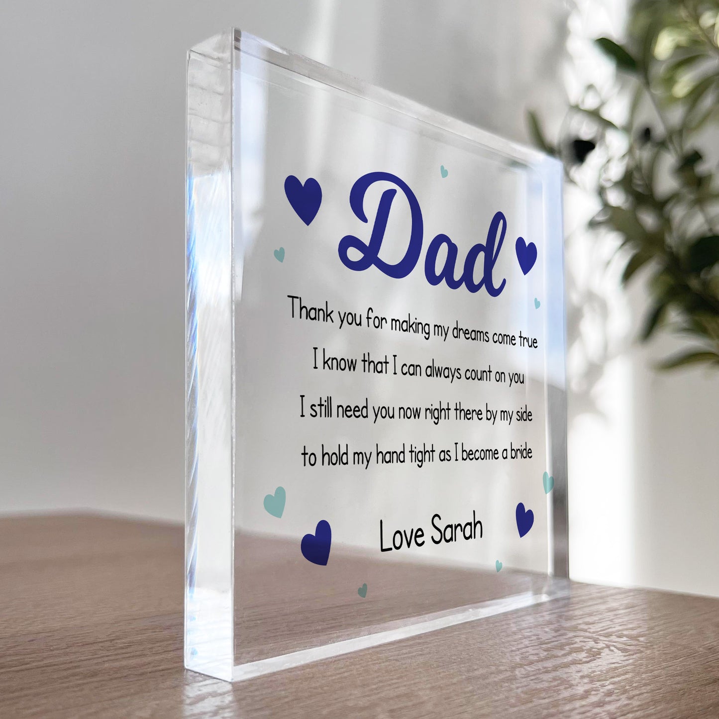 Wedding Day Gift For Dad From Bride Personalised Acrylic Block