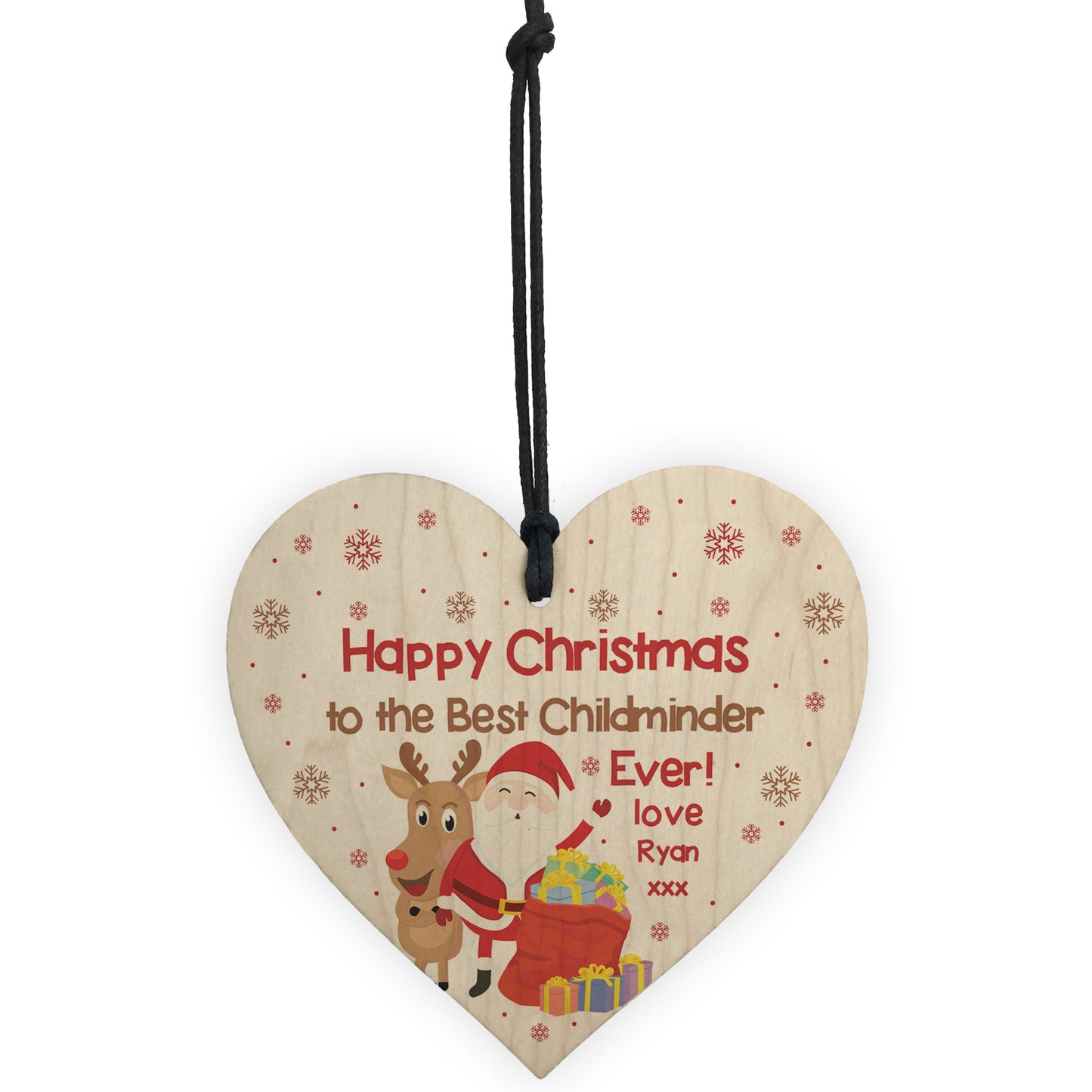 Happy Christmas Gift For Childminder Wood Heart Personalised