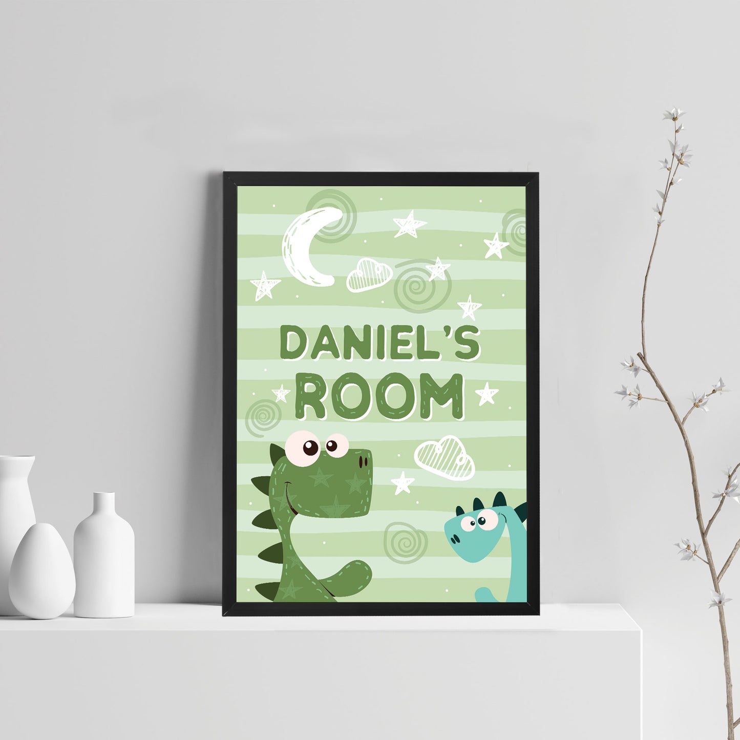 Personalised Boys Bedroom Sign Dinosaur Print Boy Nursery Decor