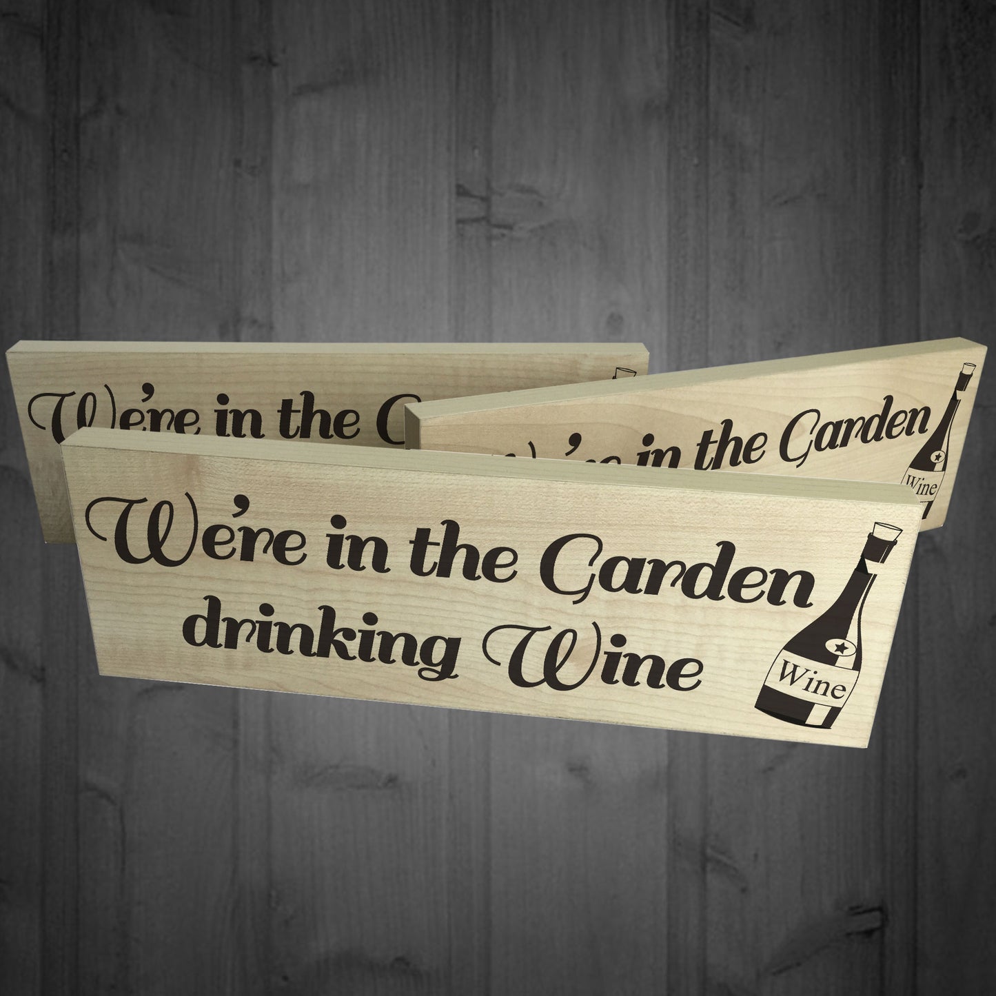 In The Garden Drinking Wine Wooden Freestanding Plaque