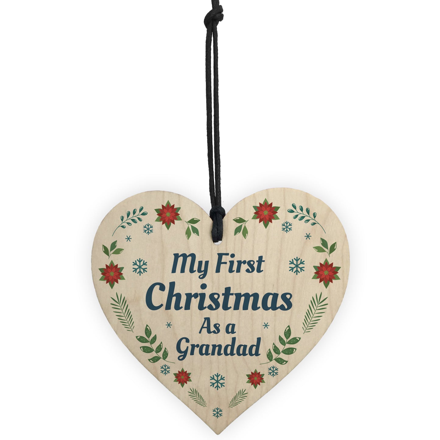 1st Christmas As A Grandad Bauble Wood Heart Tree Decoration