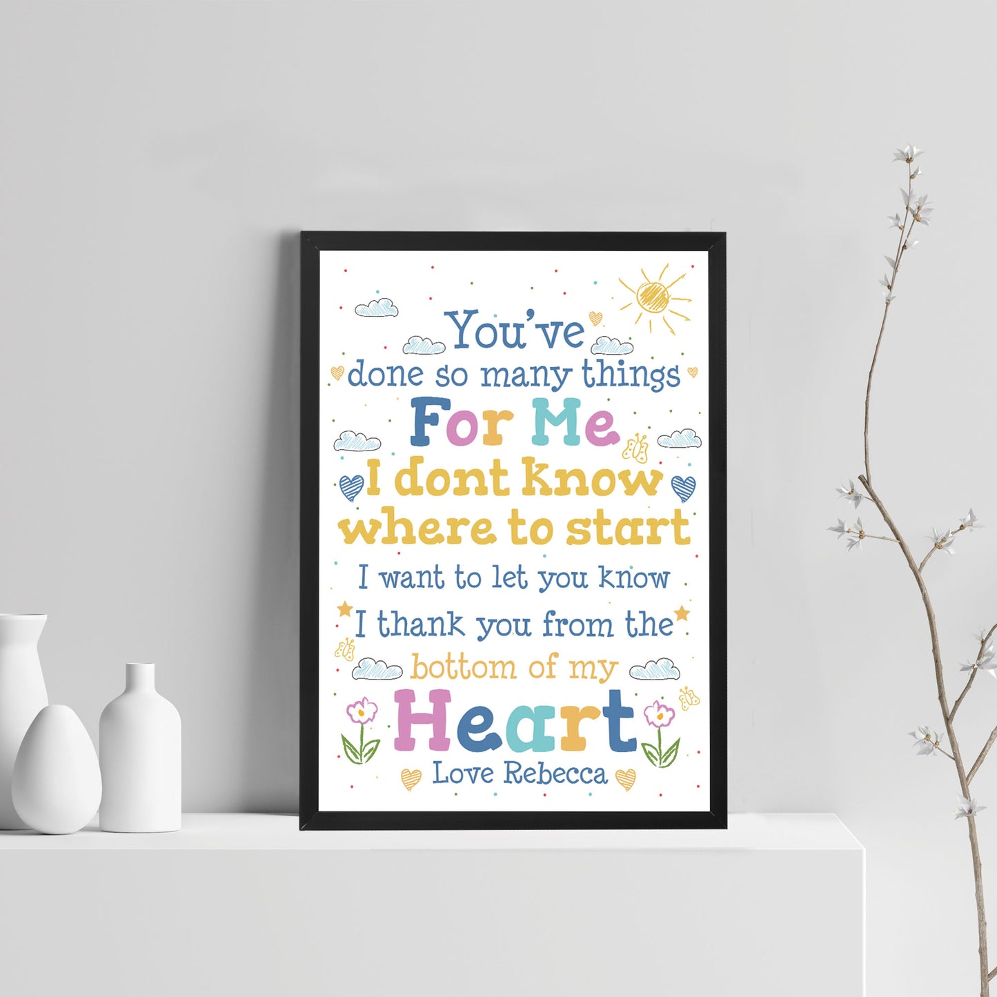 Special Thank ou Gift Framed Poem Print Teacher Mentor Volunteer