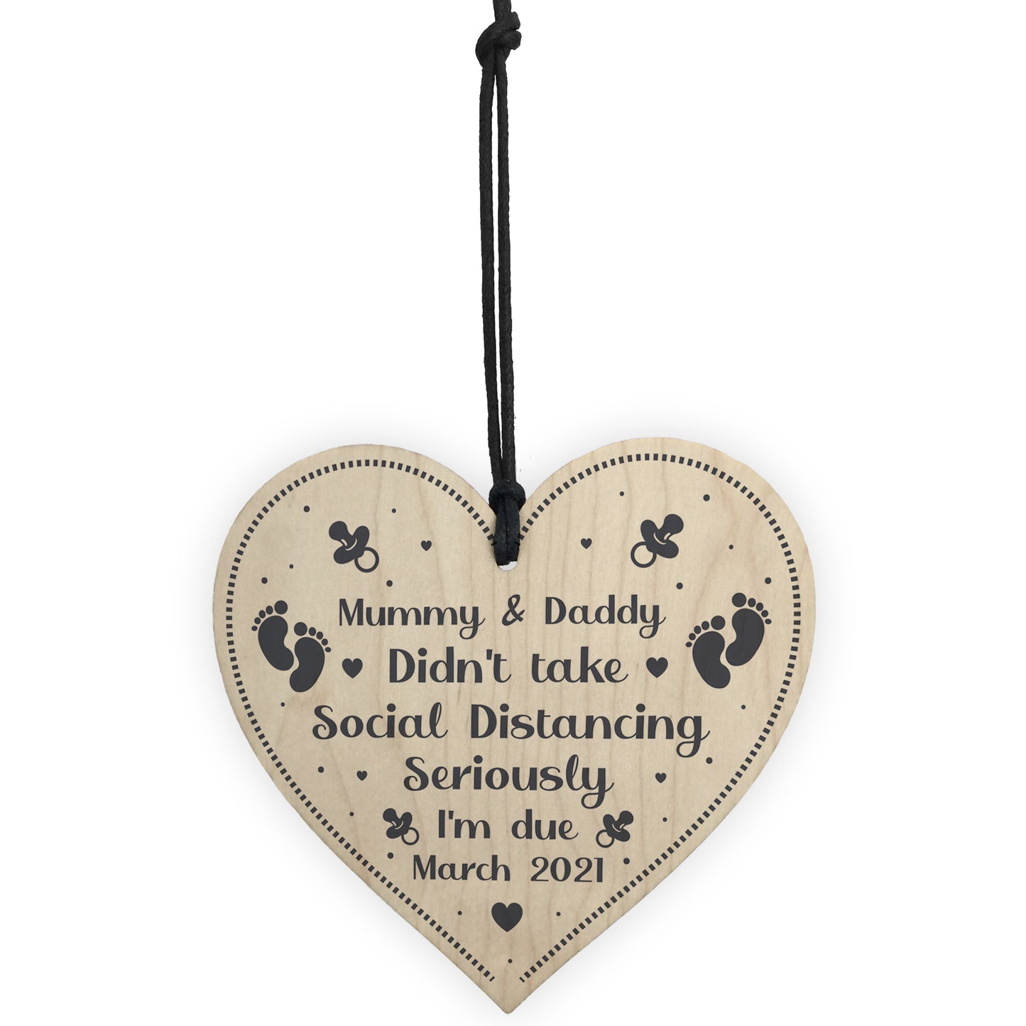 PERSONALISED Baby Announcement Gift Wood Heart Quarantine