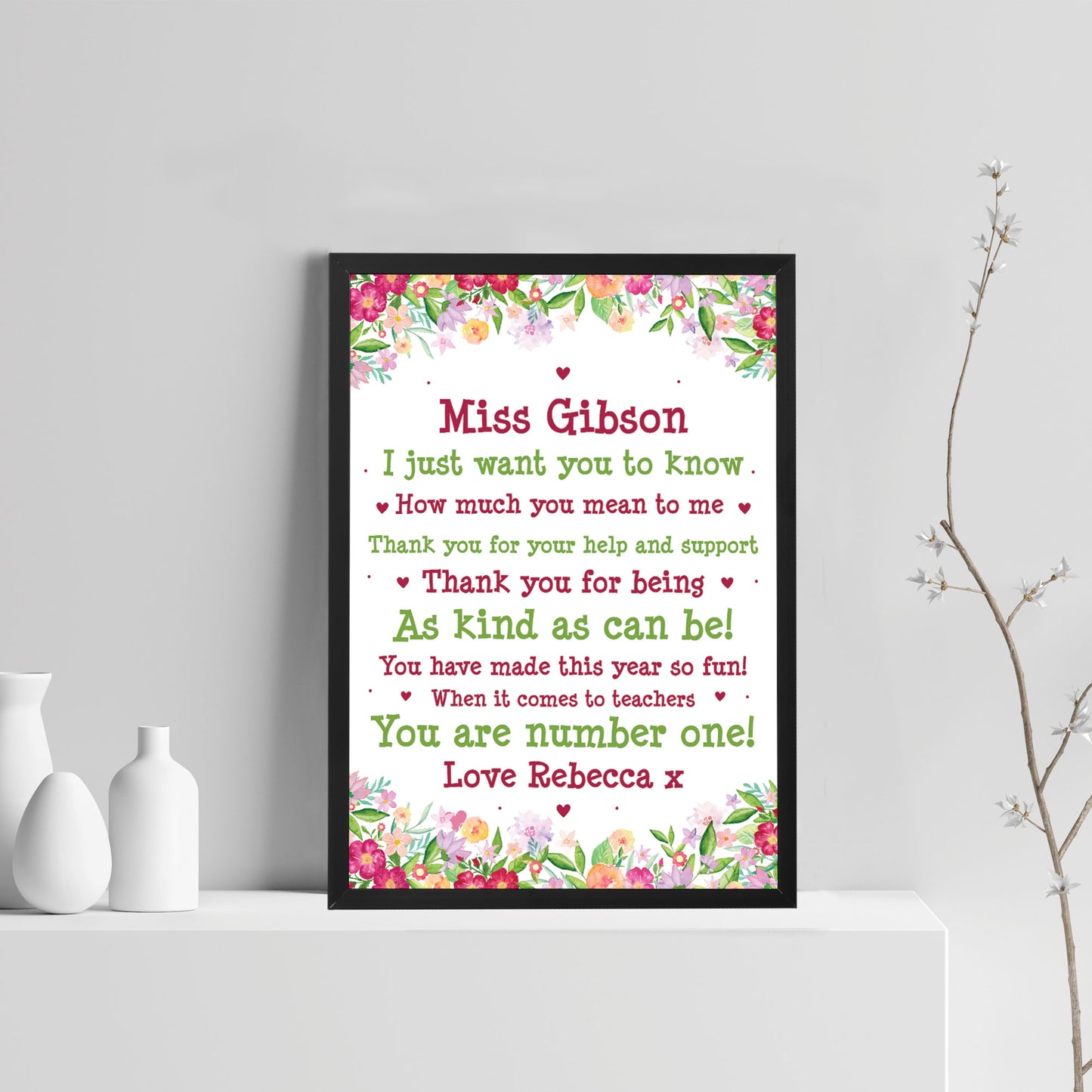 Personalised Teacher Framed Print Gift Leaving School Nursery