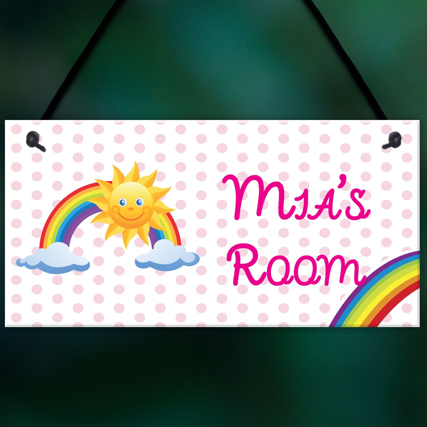 Personalised Rainbow Name Room Play Room Hanging Plaque Sign