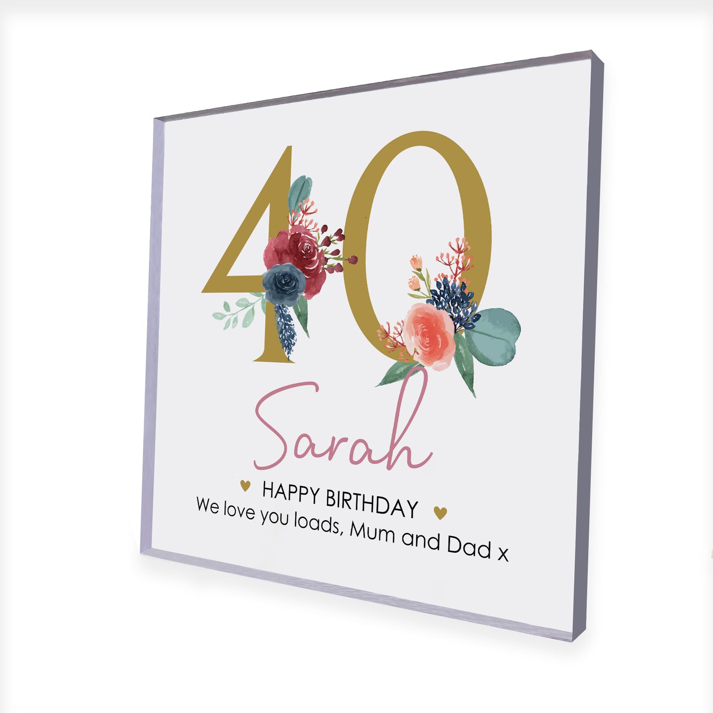 PERSONALISED 40th Birthday Gift For Women Her Clear Block