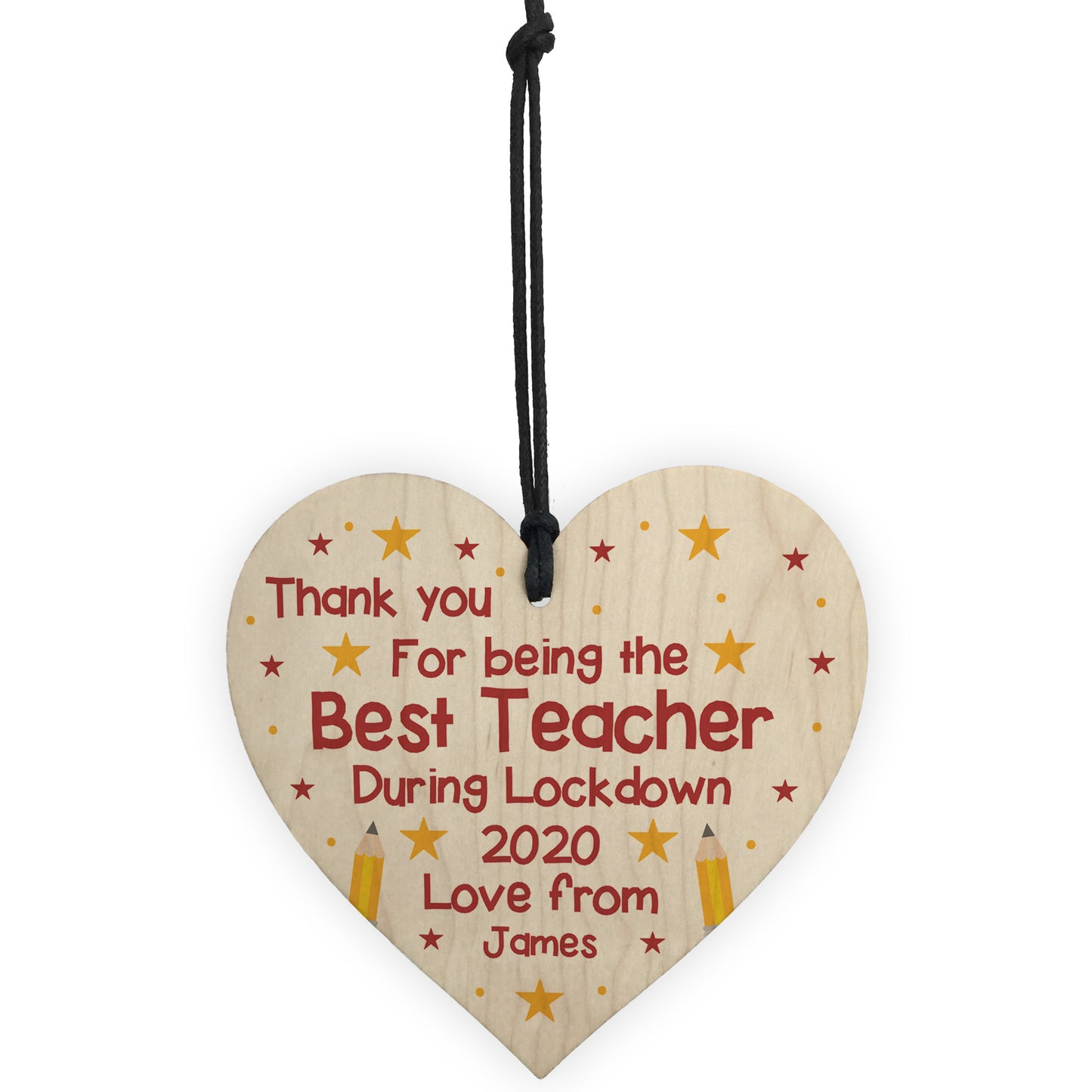 Personalised Teacher Thank You Lockdown Gifts Wood Heart Sign