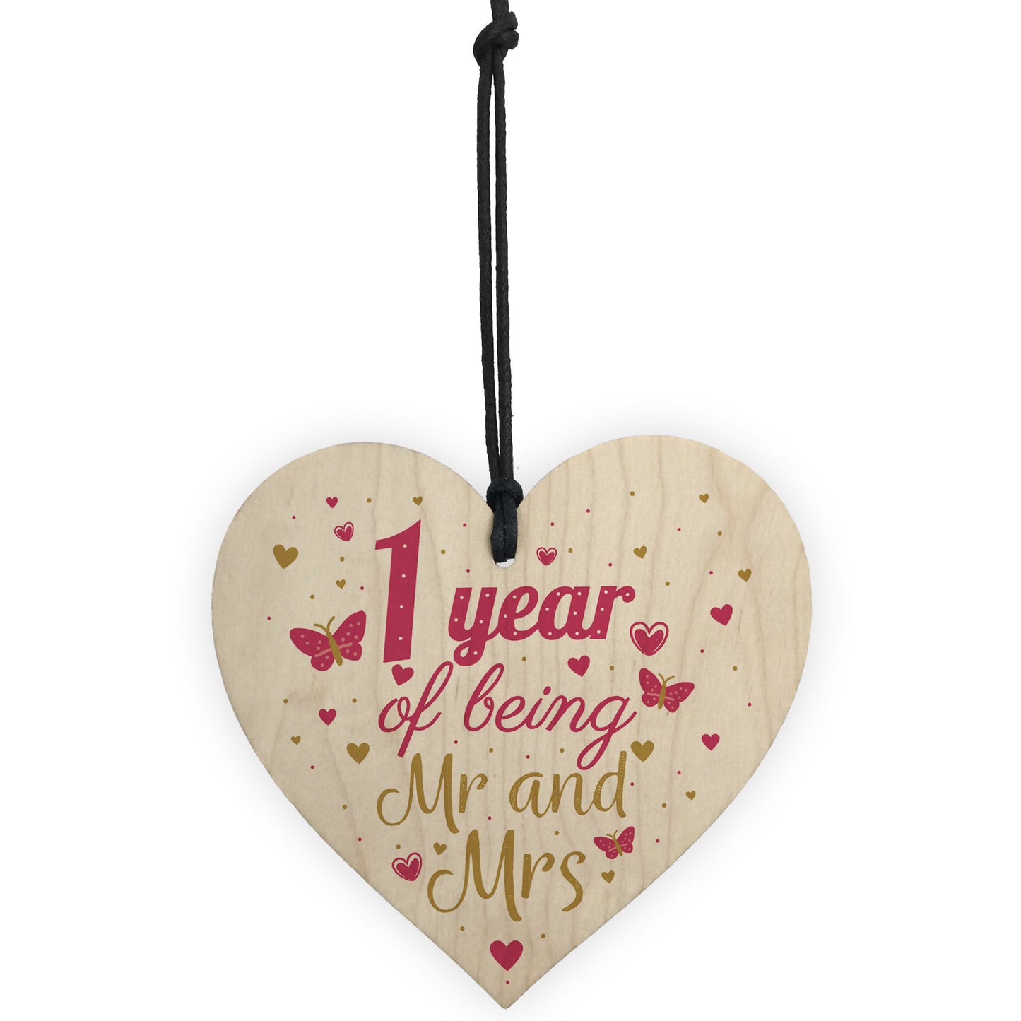 1 Year Anniversary Wooden Heart Plaque Mr And Mrs Wedding Gift