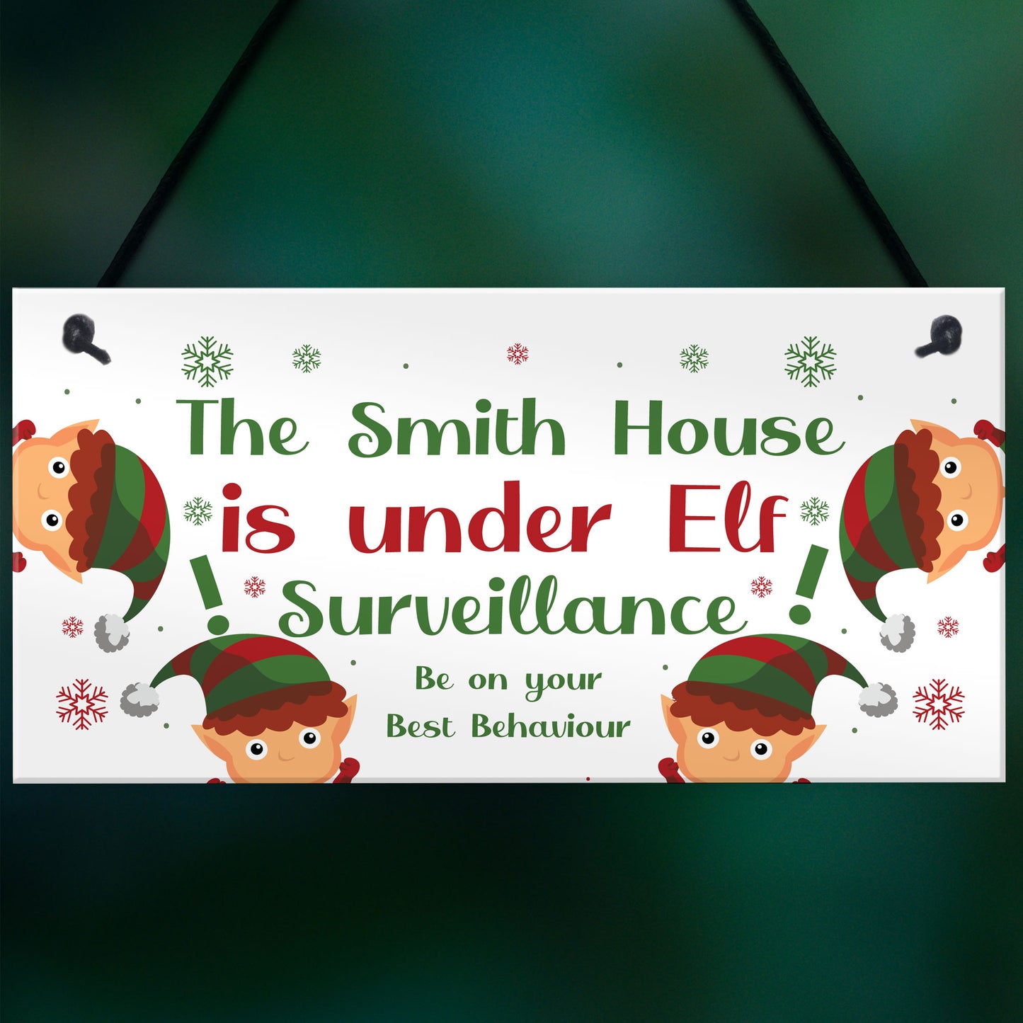 PERSONALISED Elf Surveillance Sign Xmas Decoration For Home