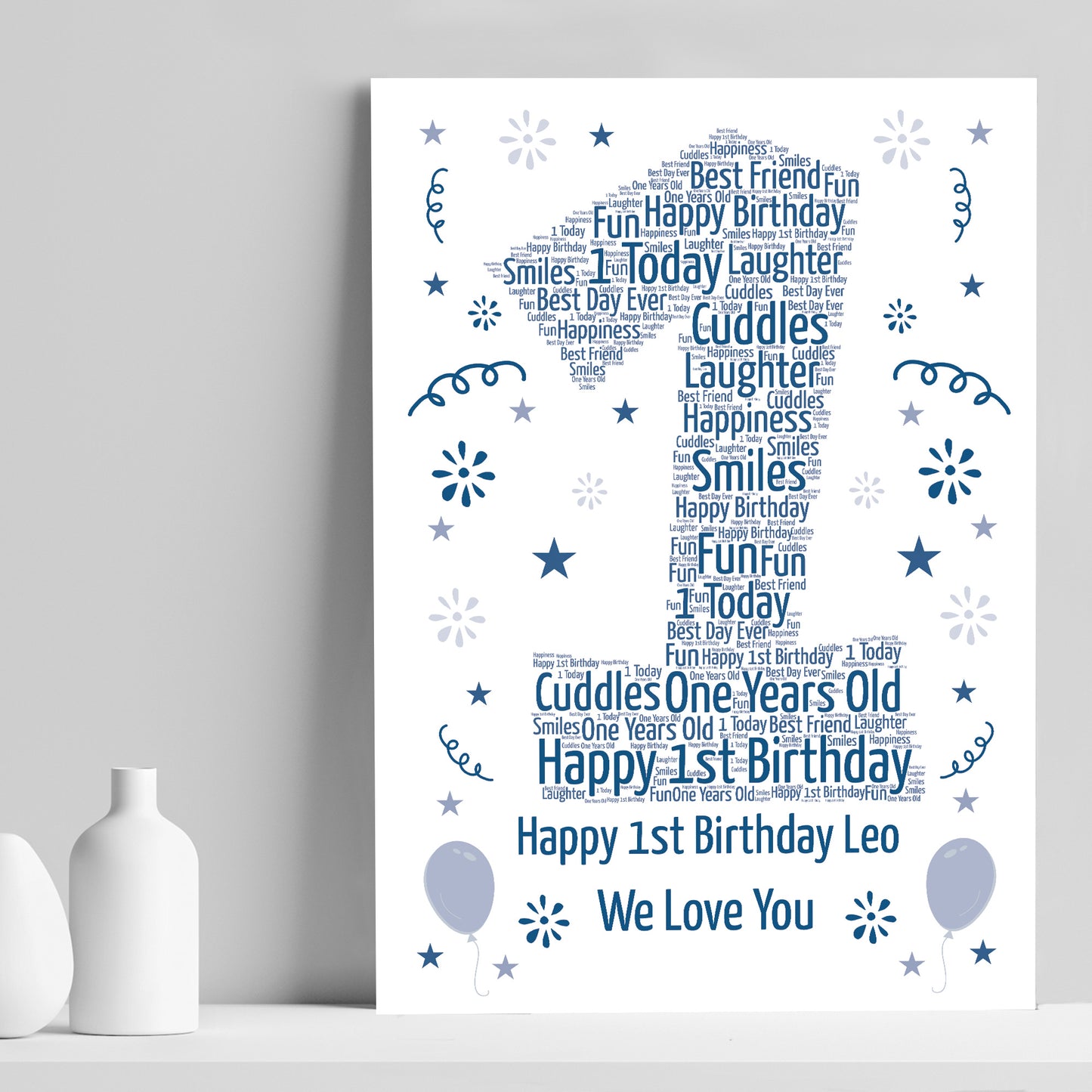Personalised 1st Birthday Gift Word Art Print Keepsake Baby Boy