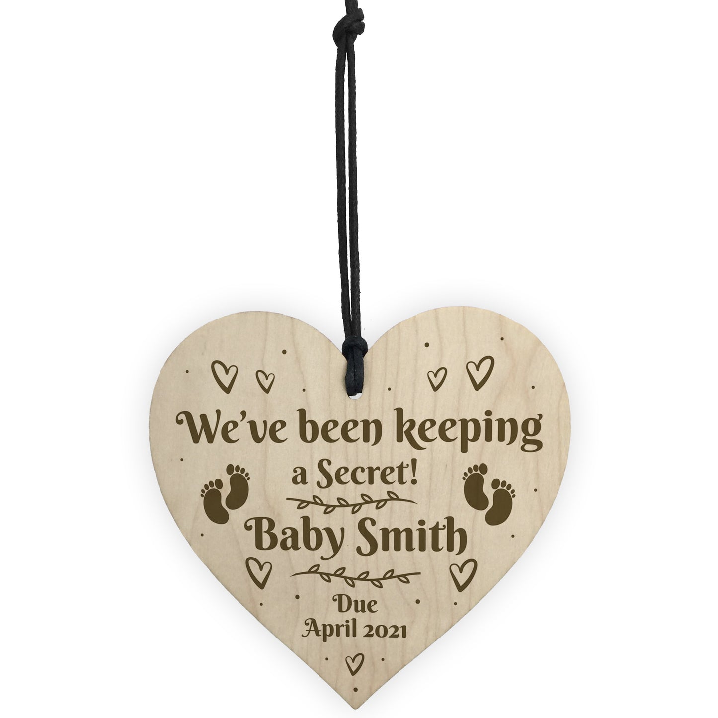 Baby Announcement Gift Wood Heart PERSONALISED Baby Details