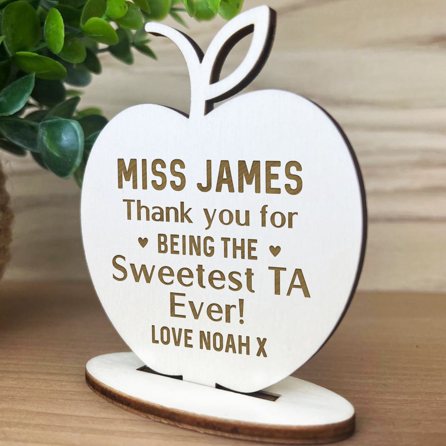 Personalised Wood Engraved Apple Teaching Assistant Gift