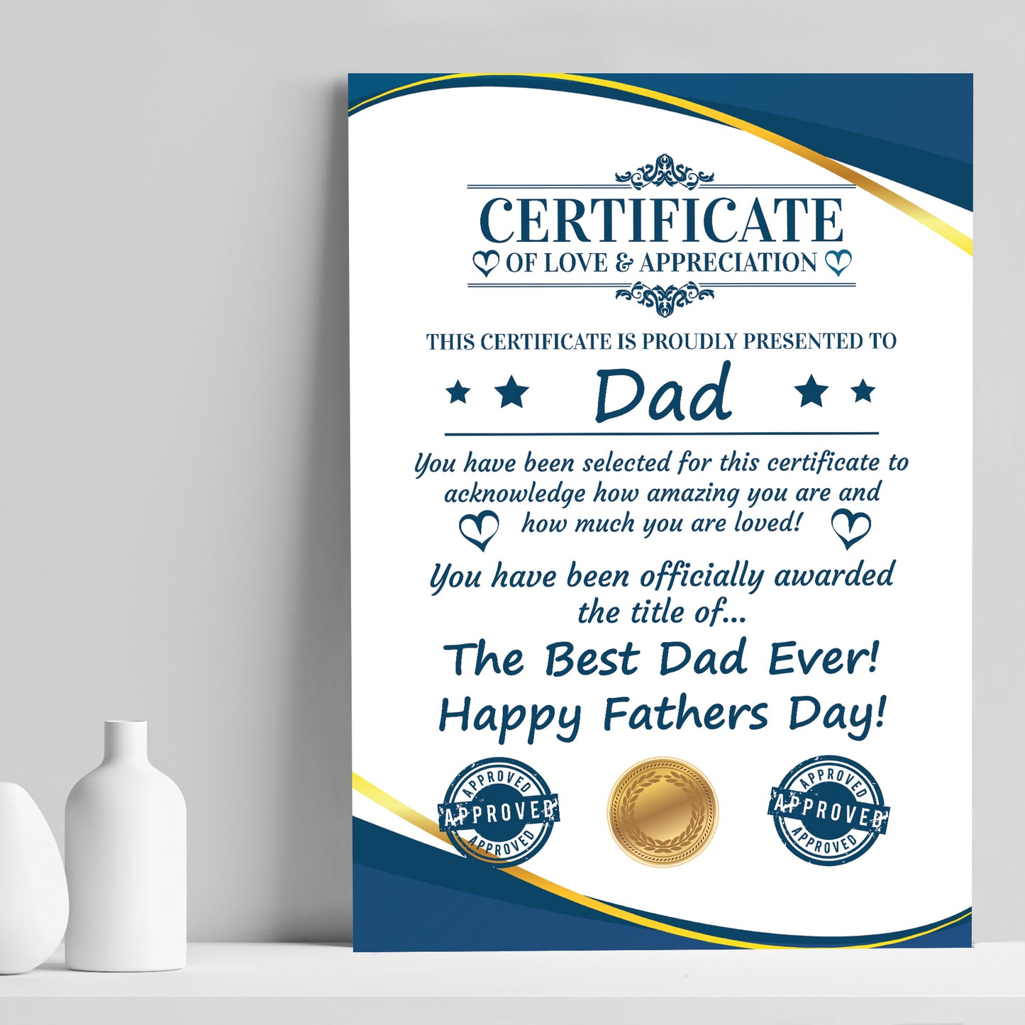 Fathers Day Gift For Dad CERTIFICATE Best Dad Thank You