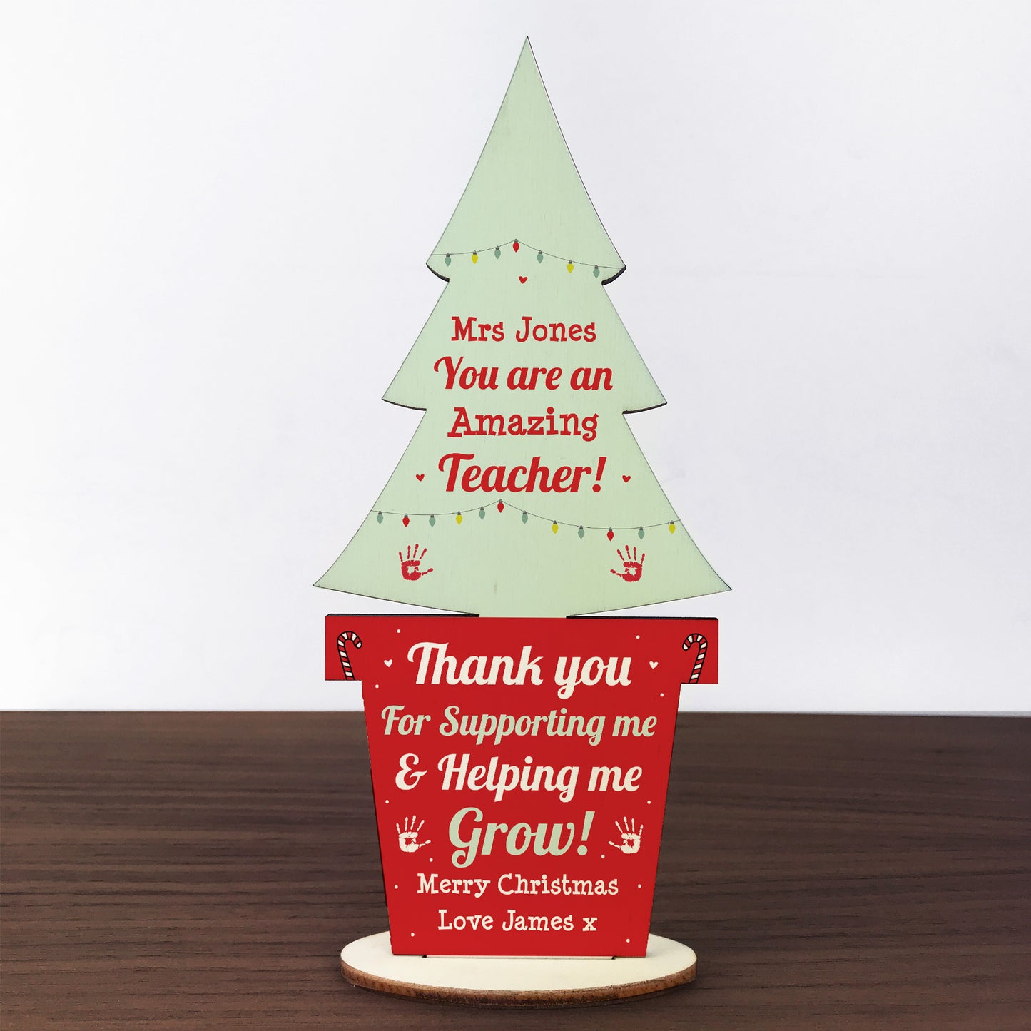 Personalised Teacher Gift Wood Tree Thank You Christmas Gift