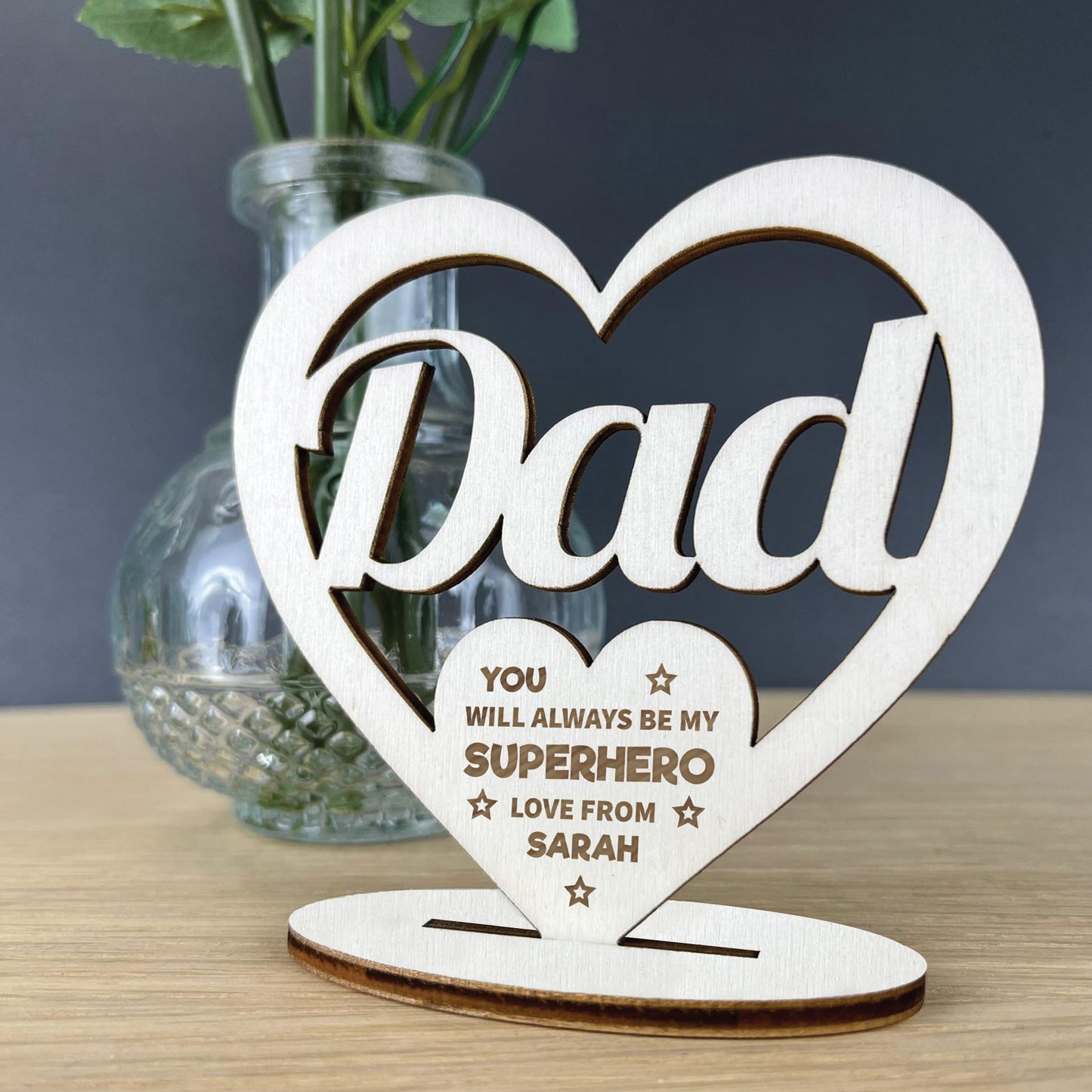 Fathers Day Gift Superhero Gift Wood Heart Dad Birthday Gift