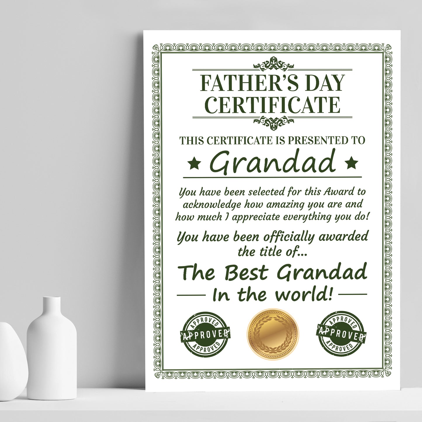 Grandad Certificate For Fathers Day Gift For Grandad Grandparent