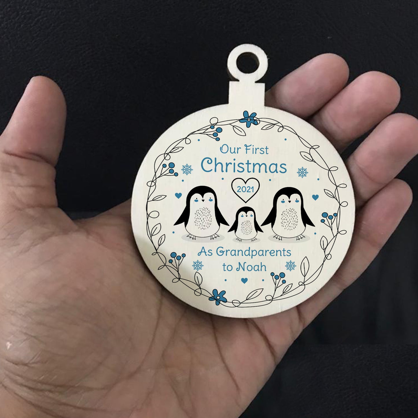 Our First Christmas As Grandparents Personalised Wooden Bauble