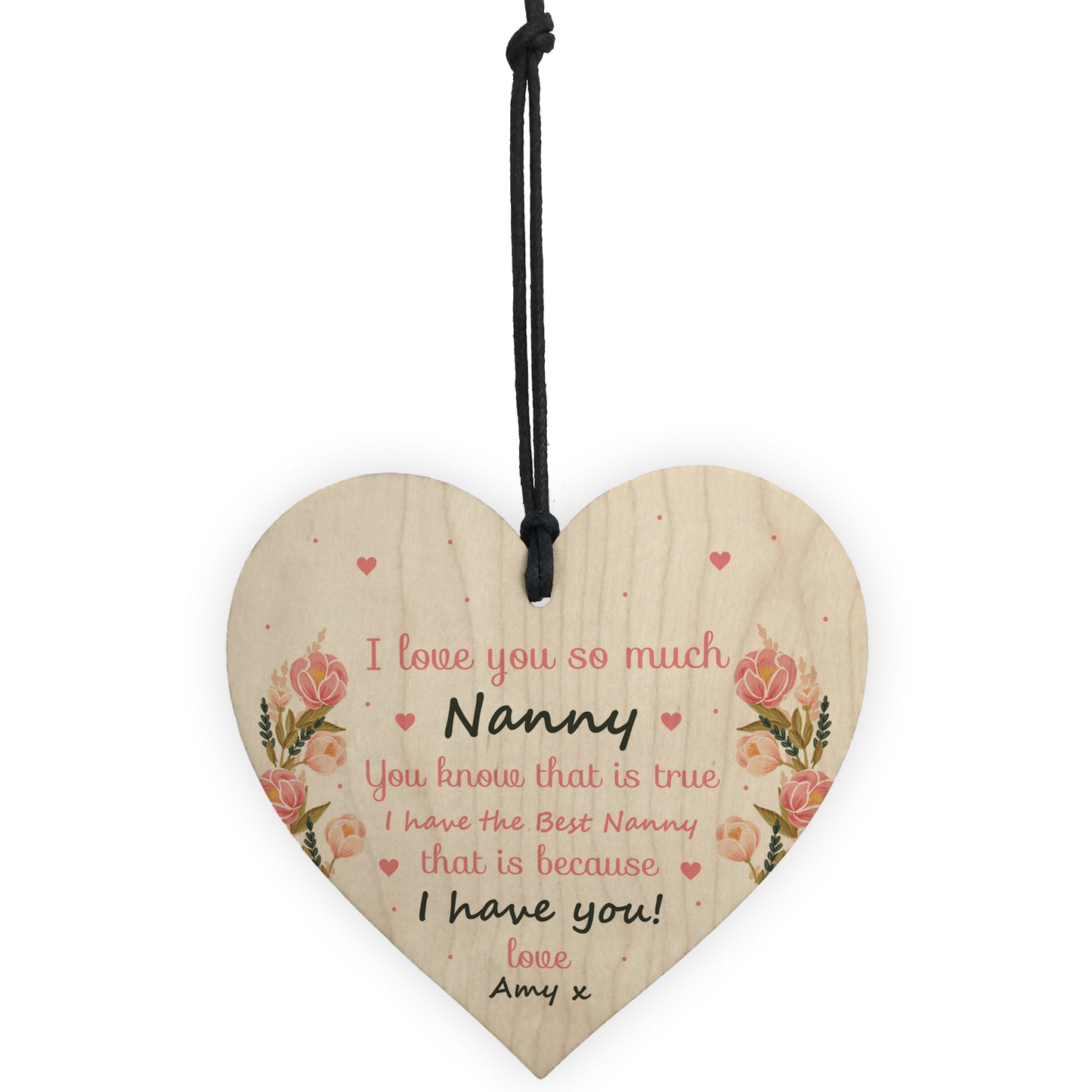 Nanny Birthday Christmas Thank You Gift Wood Heart Love Plaque