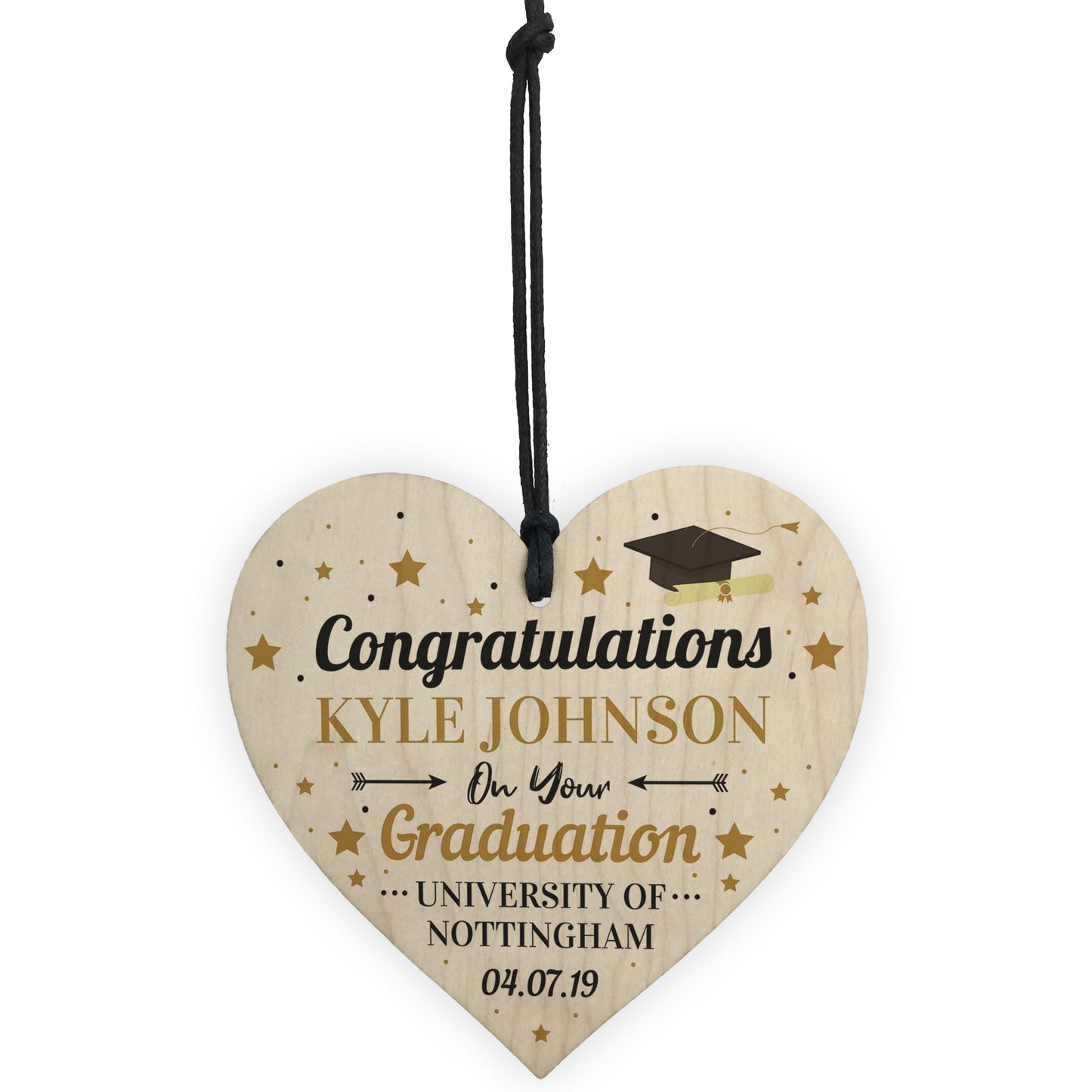 Congratulations Wood Heart Personalised Graduation Uni Gift