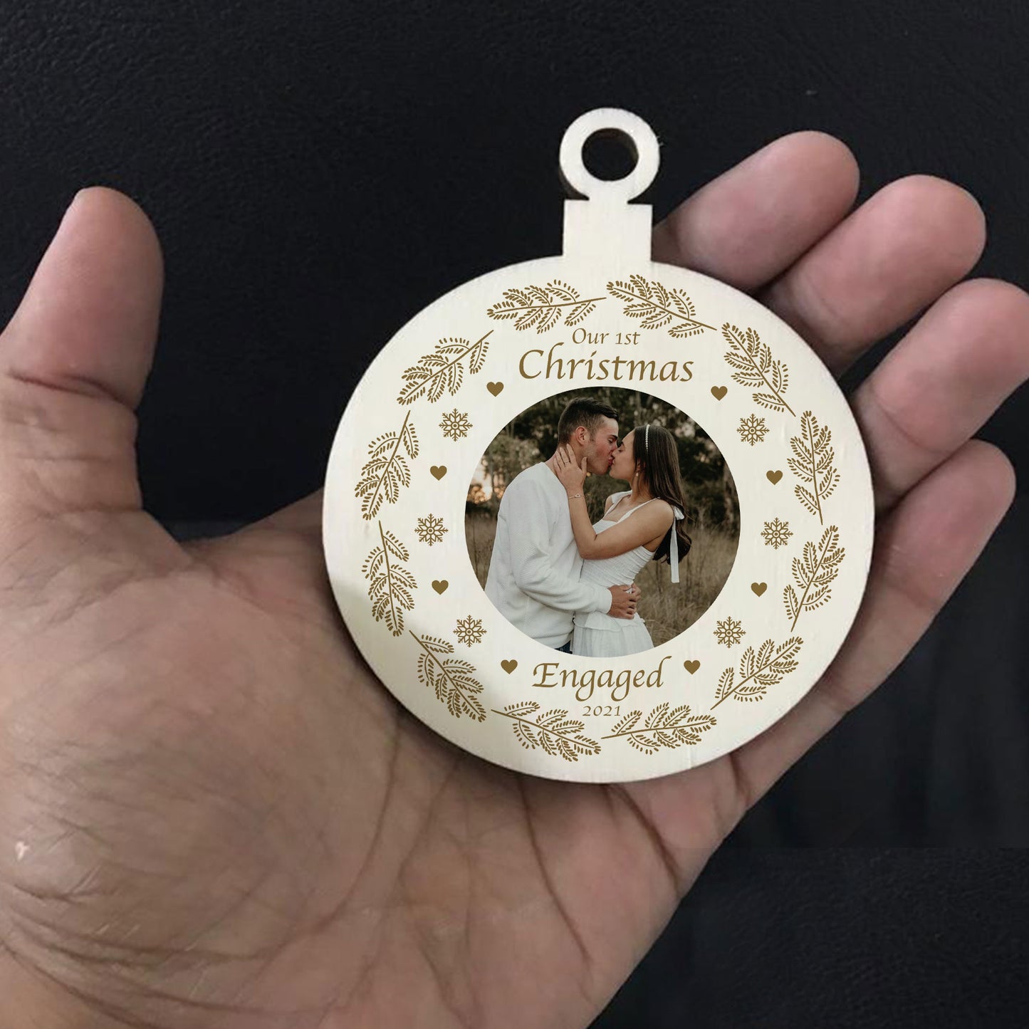 1st Christmas Engaged Bauble Personalised Photo Hanging Bauble