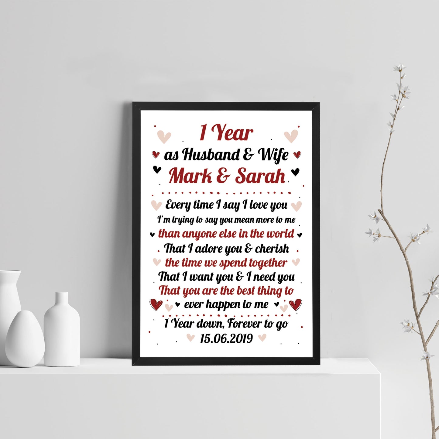 1st Wedding Anniversary Gift For Husband or Wife Framed Print