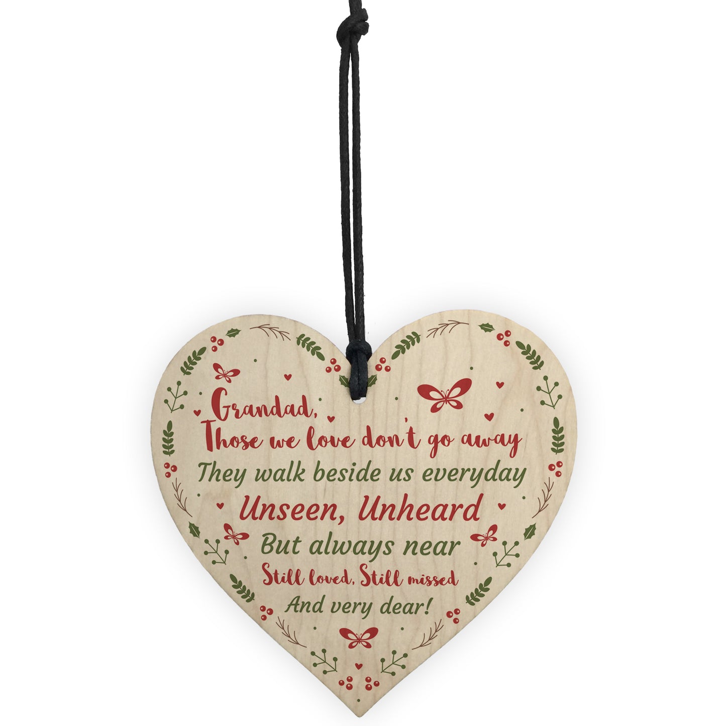 Handmade Memorial Gift Wood Heart Remembrance Plaque For Grandad