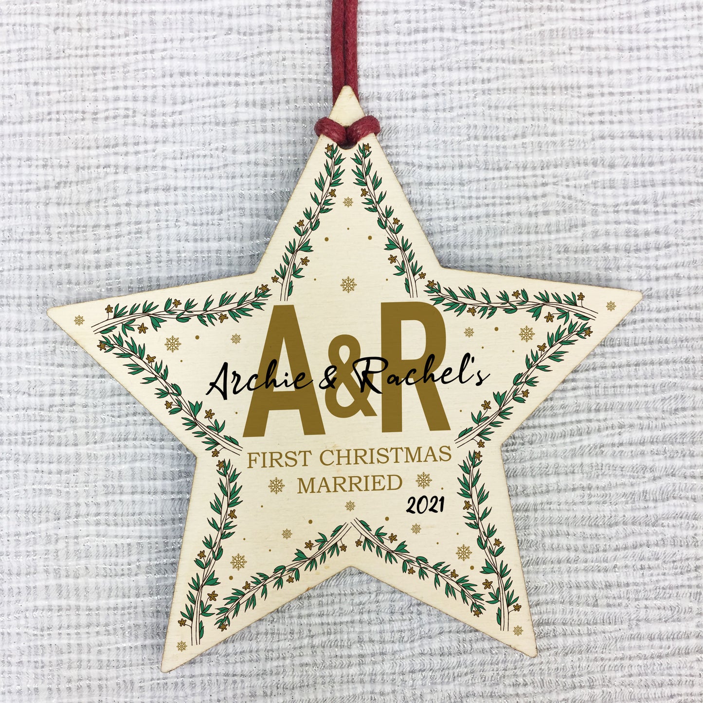 1st Christmas Married Personalised Wooden Star Tree Decoration