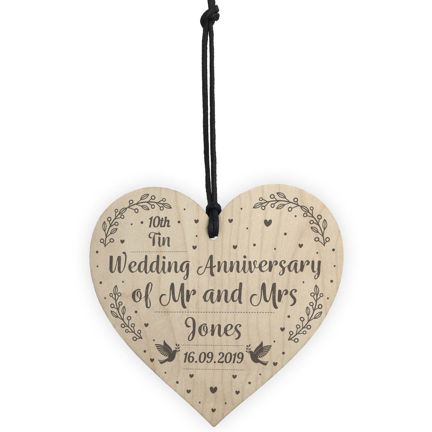 10th Tin Wedding Anniversary Gift Personalised Heart Mr & Mrs