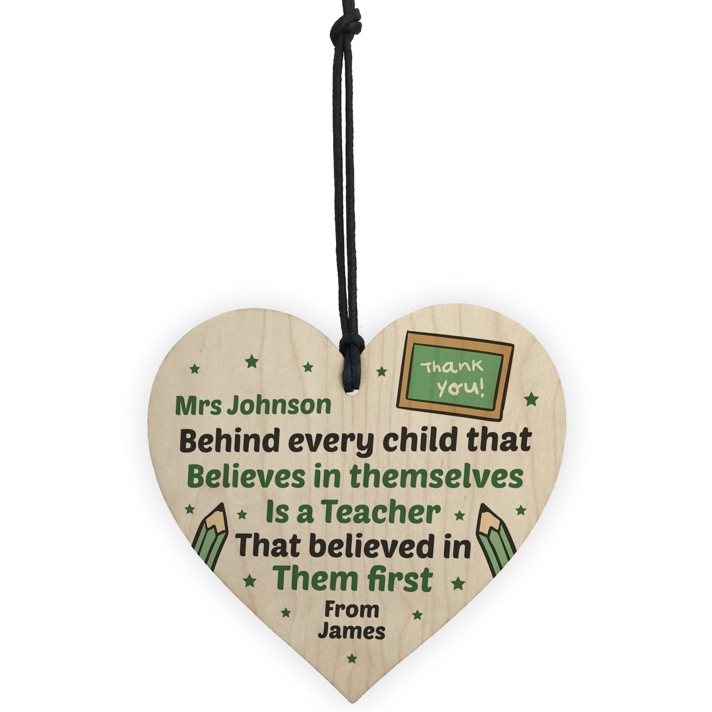 Personalised Wooden Teachers Gift Heart Plaque TA Nursery