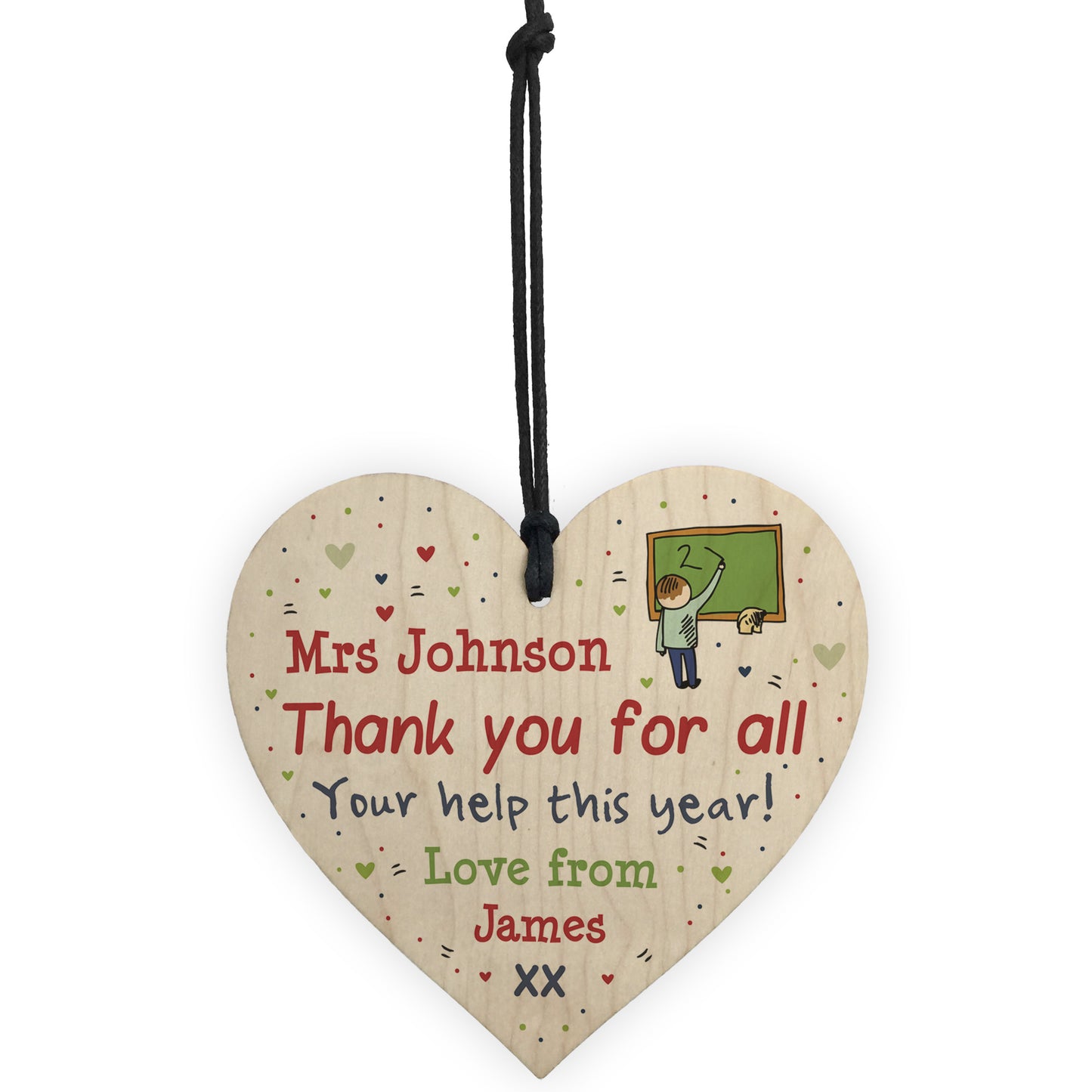 Personalised Gift Teacher Teaching Assistant Wooden Heart