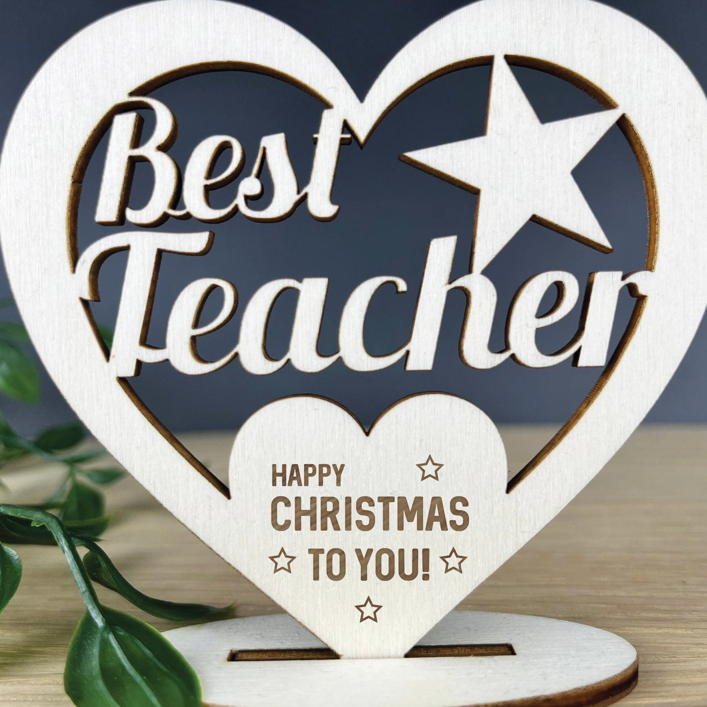 Thank You Teacher Gift Happy Christmas Wood Heart Present