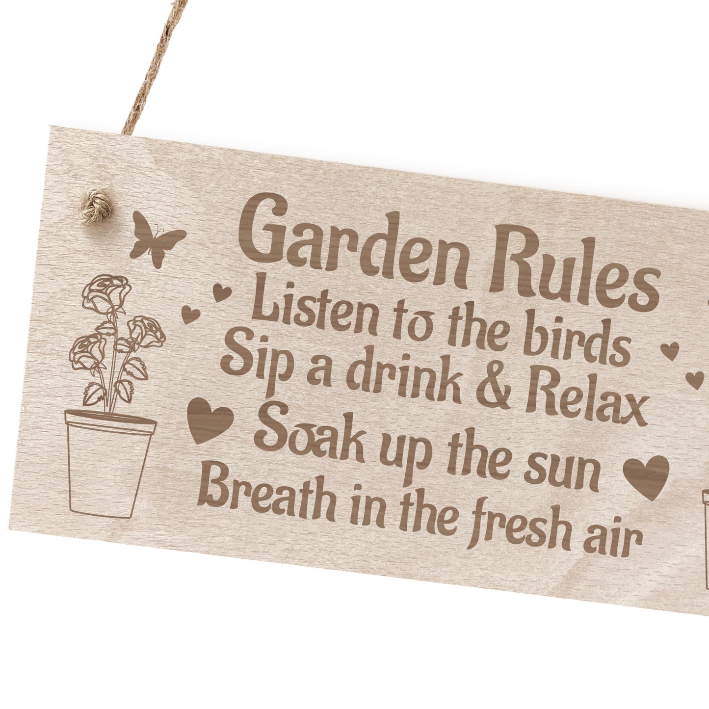 Garden Rules Sign Engraved Hanging Wall Door Plaque Shed Sign