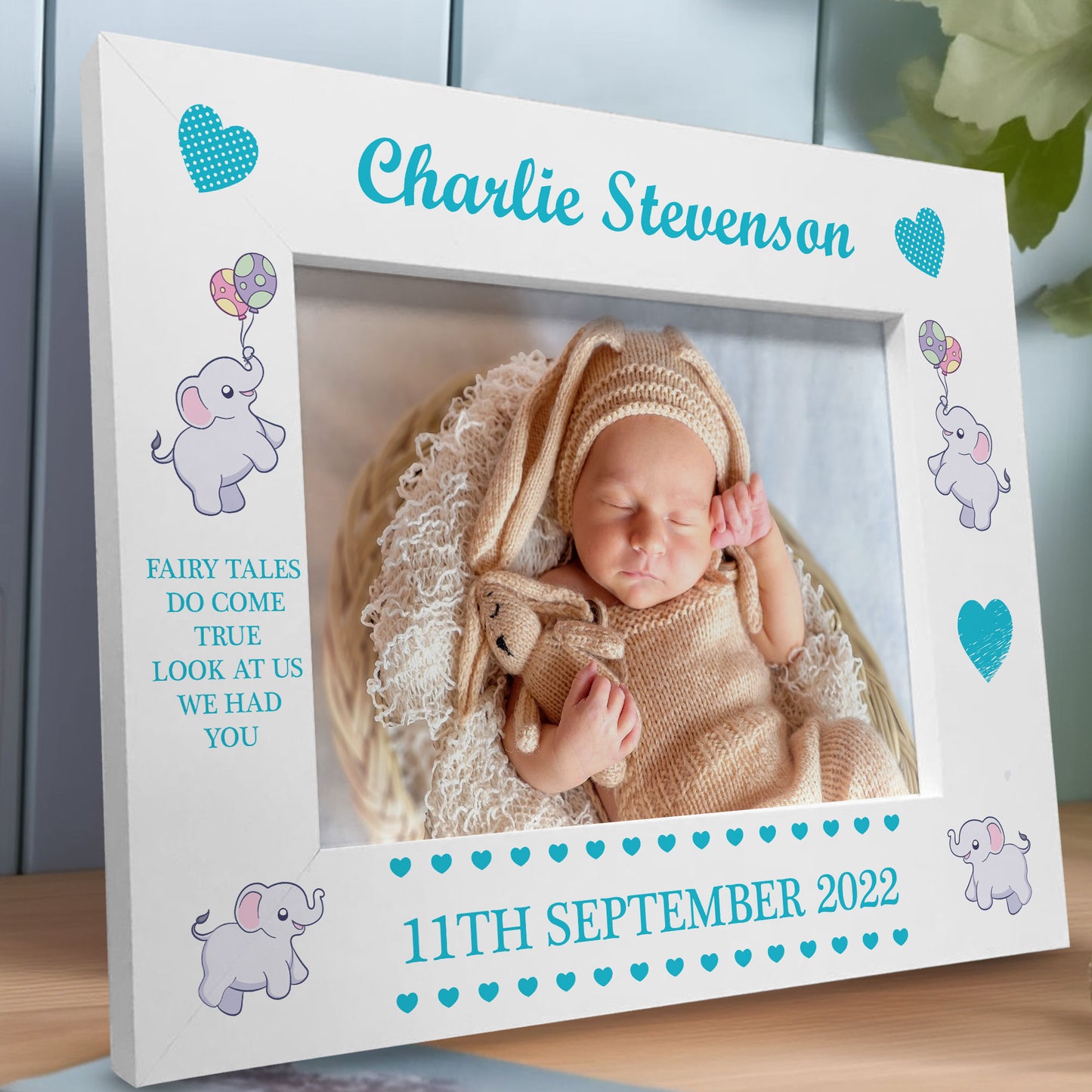 Personalised Baby Boy Photo Frame With Birth Details Elephant