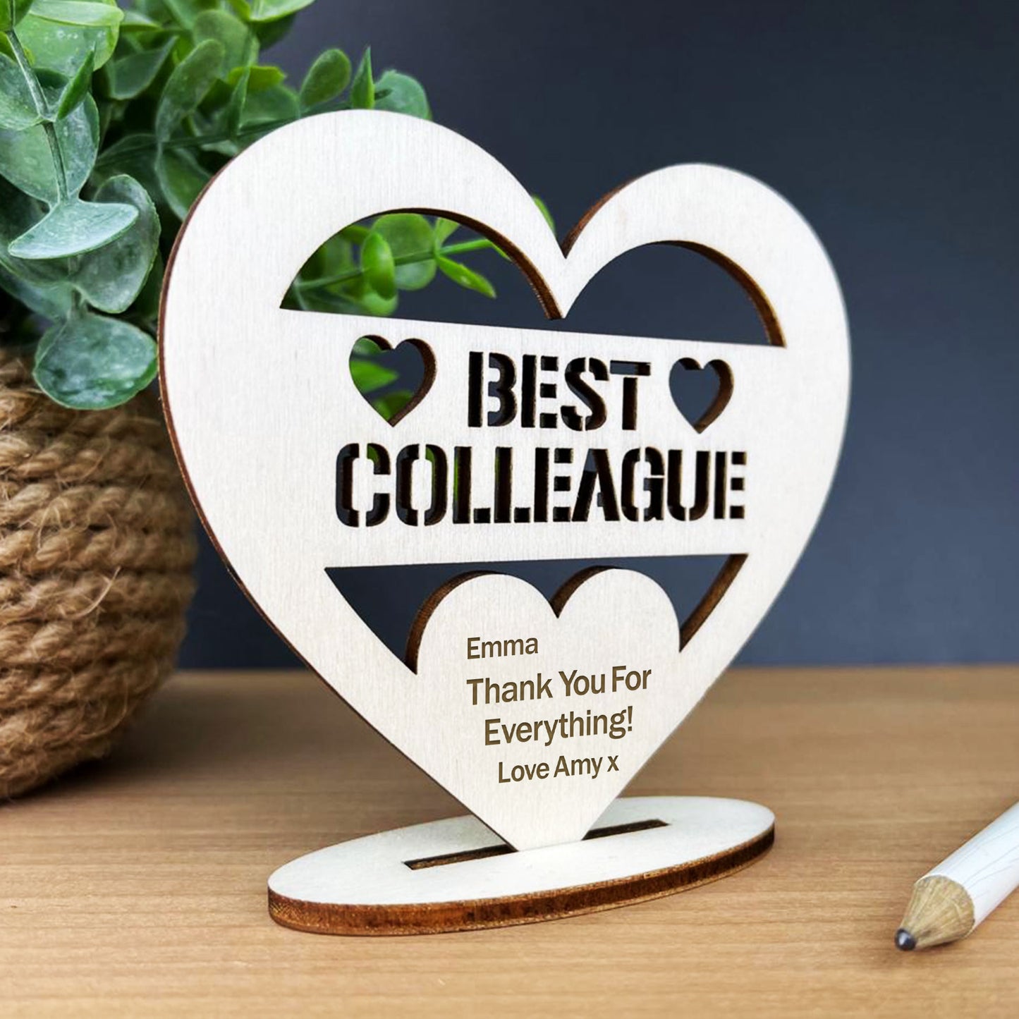 Colleague Leaving Gifts Wood Standing Heart Personalised