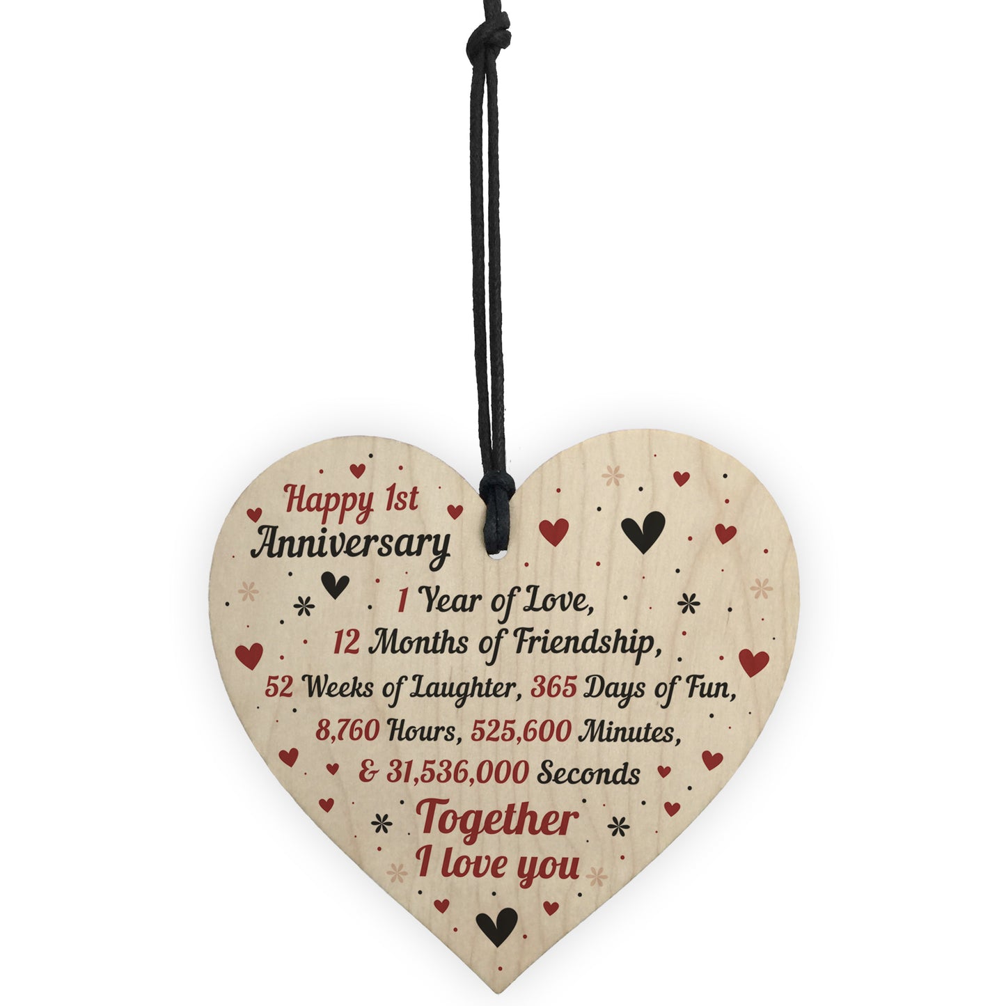 1st Wedding Anniversary Gift For Him Her Wood Heart Keepsake