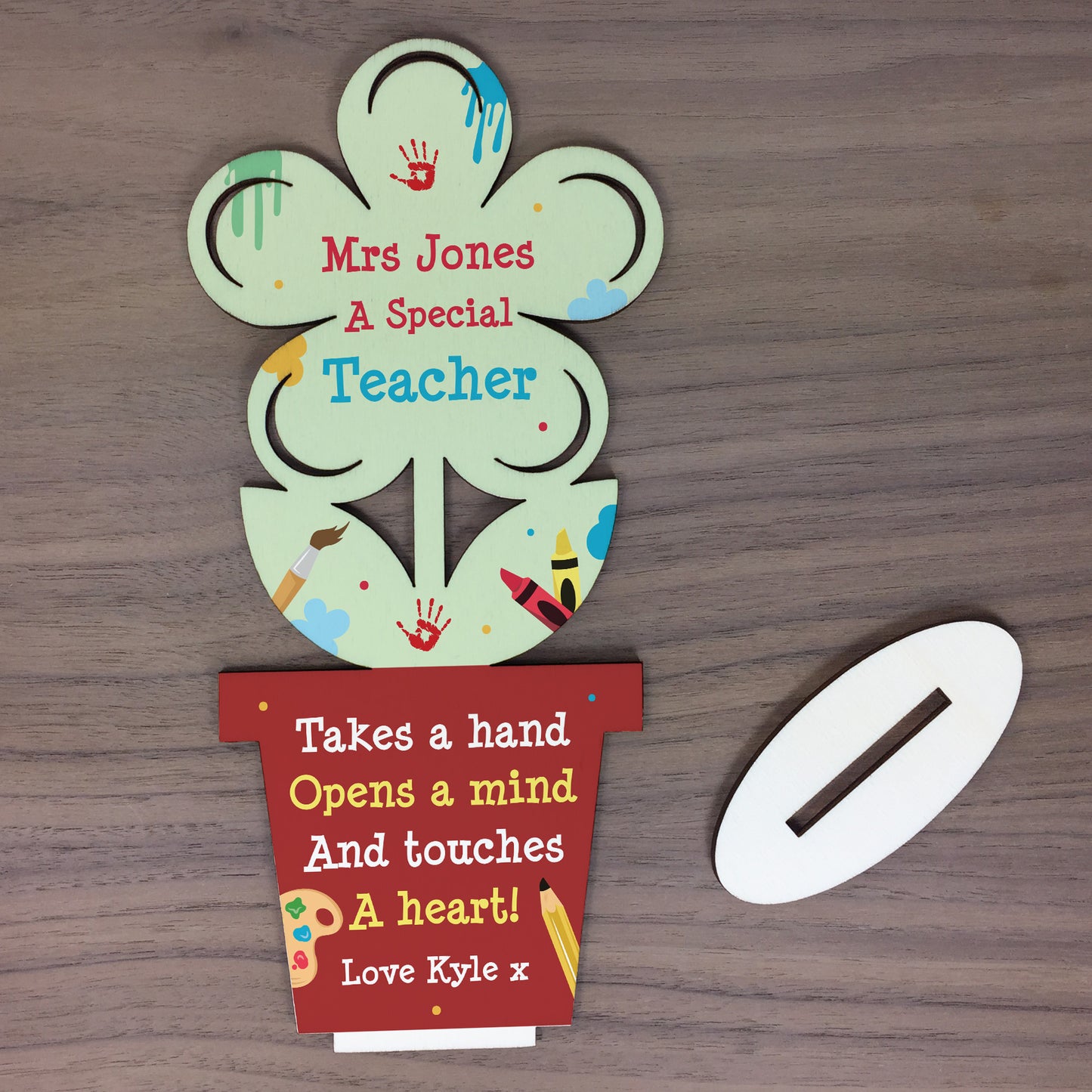 Personalised Best Teacher Gift Thank You Wooden Flower Leaving