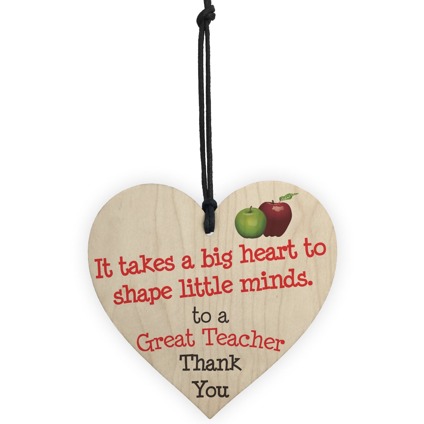 Great Teacher Big Heart Wooden Hanging Heart Thank You Plaque